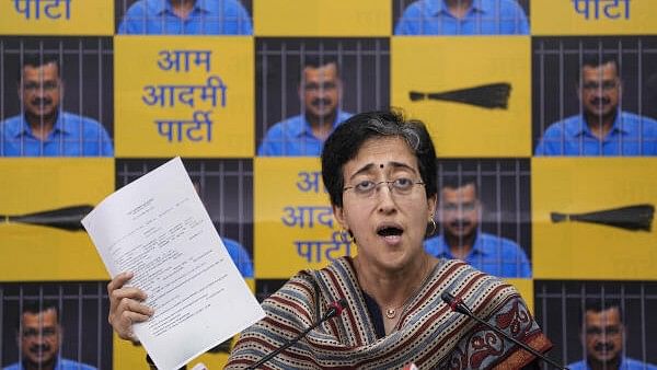 <div class="paragraphs"><p>Delhi Minister and senior AAP leader Atishi addresses during a press conference on party Rajya Sabha MP Swati Maliwal issue, in New Delhi, Saturday, May 18, 2024.</p></div>