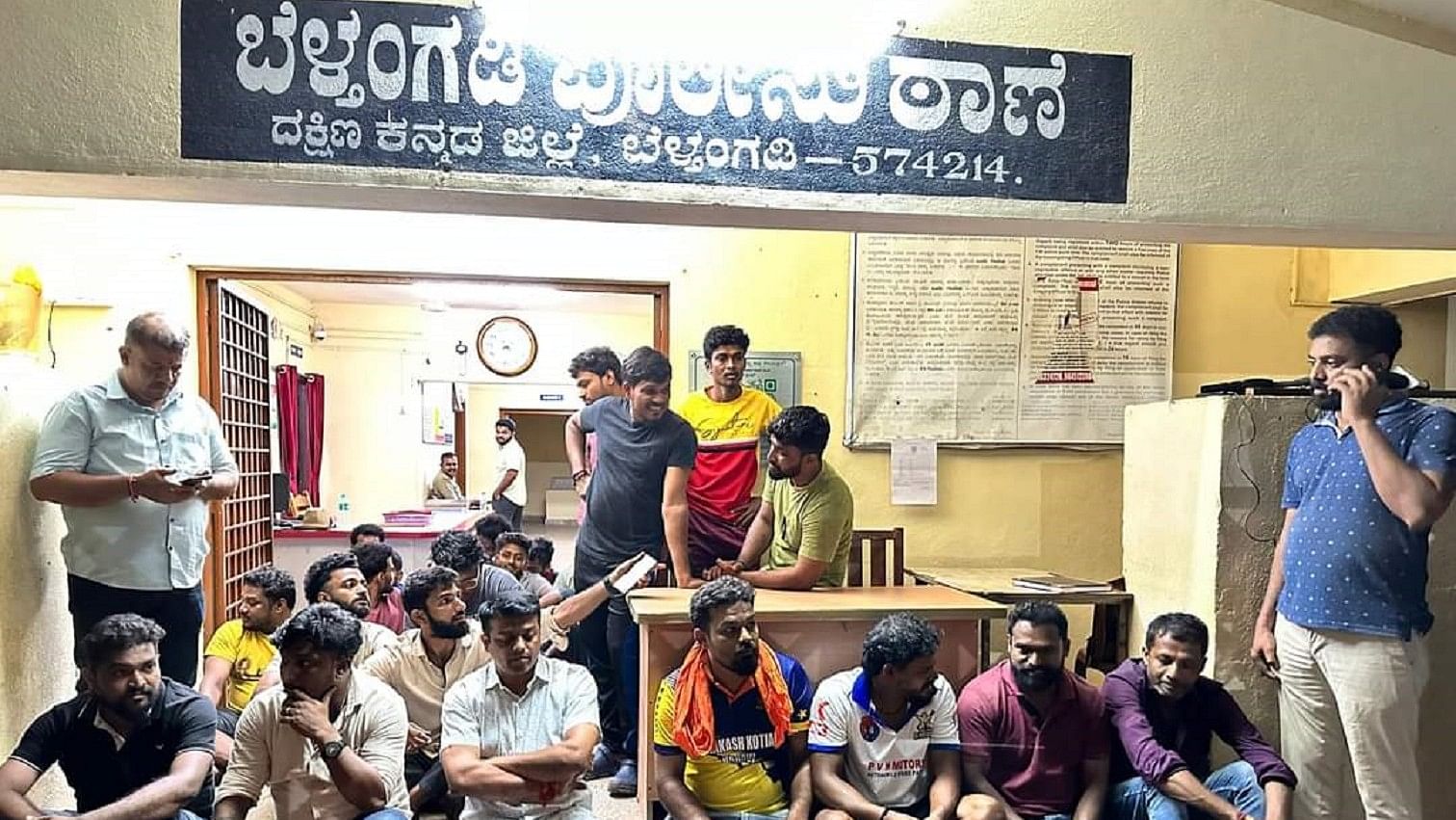 <div class="paragraphs"><p>Belthangady MLA Harish Poonja staged a protest outside Belthangady police station on Saturday late night. </p></div>