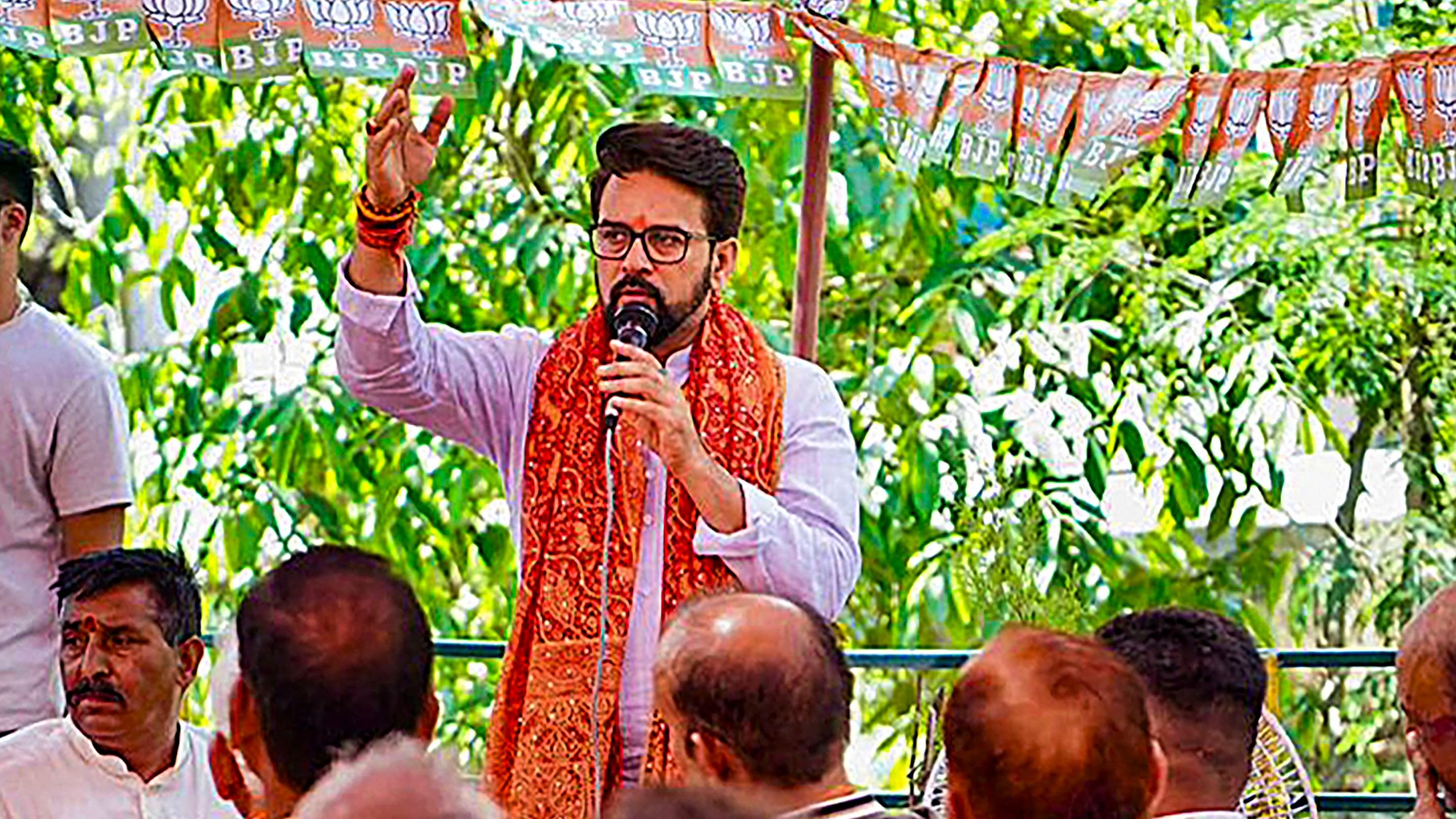 <div class="paragraphs"><p> Union Minister and BJP candidate from Hamirpur constituency Anurag Thakur speaks during his election campaign for the Lok Sabha polls, in Hamirpur district, Sunday, May 19, 2024. </p></div>