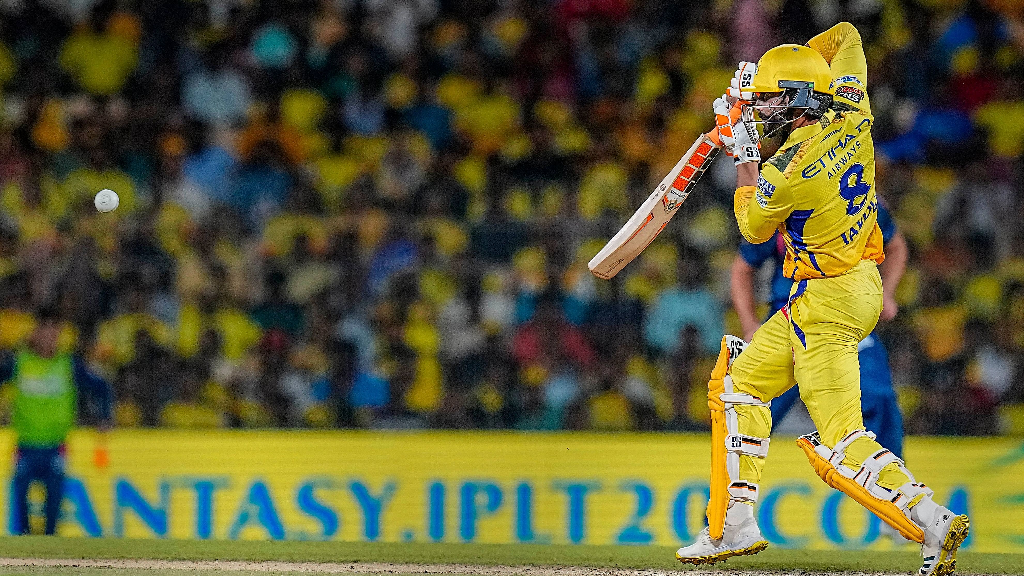 <div class="paragraphs"><p>Chennai Super Kings palyer Ravindra Jadeja plays a shot during the Indian Premier League (IPL) T20 cricket match between Chennai Super Kings and Lucknow Super Giants, at MA Chidambaram Stadium, in Chennai, April 23, 2024. </p></div>