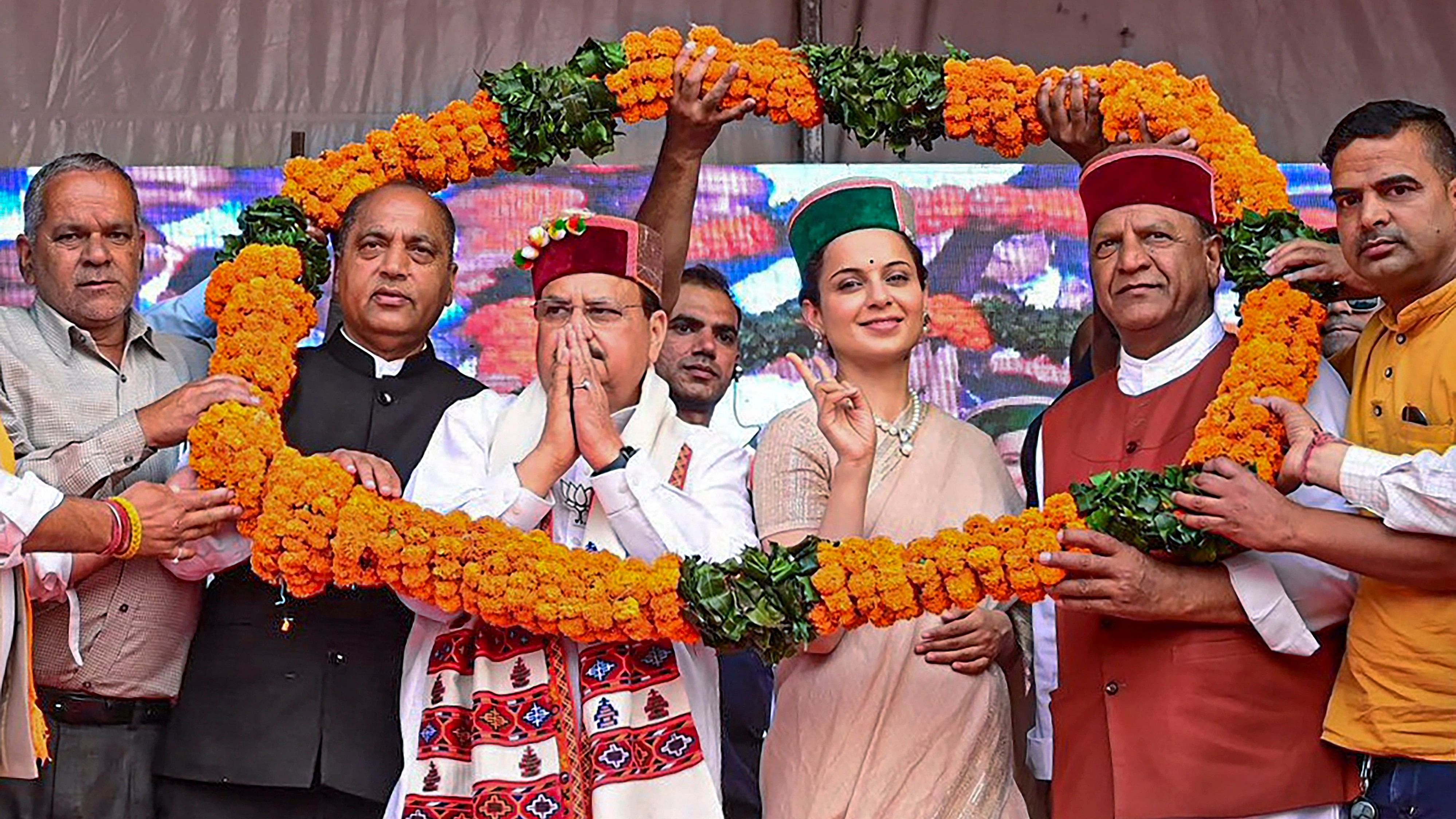 <div class="paragraphs"><p>An image of Kangana Ranaut during a public meeting for Lok Sabha elections.</p></div>