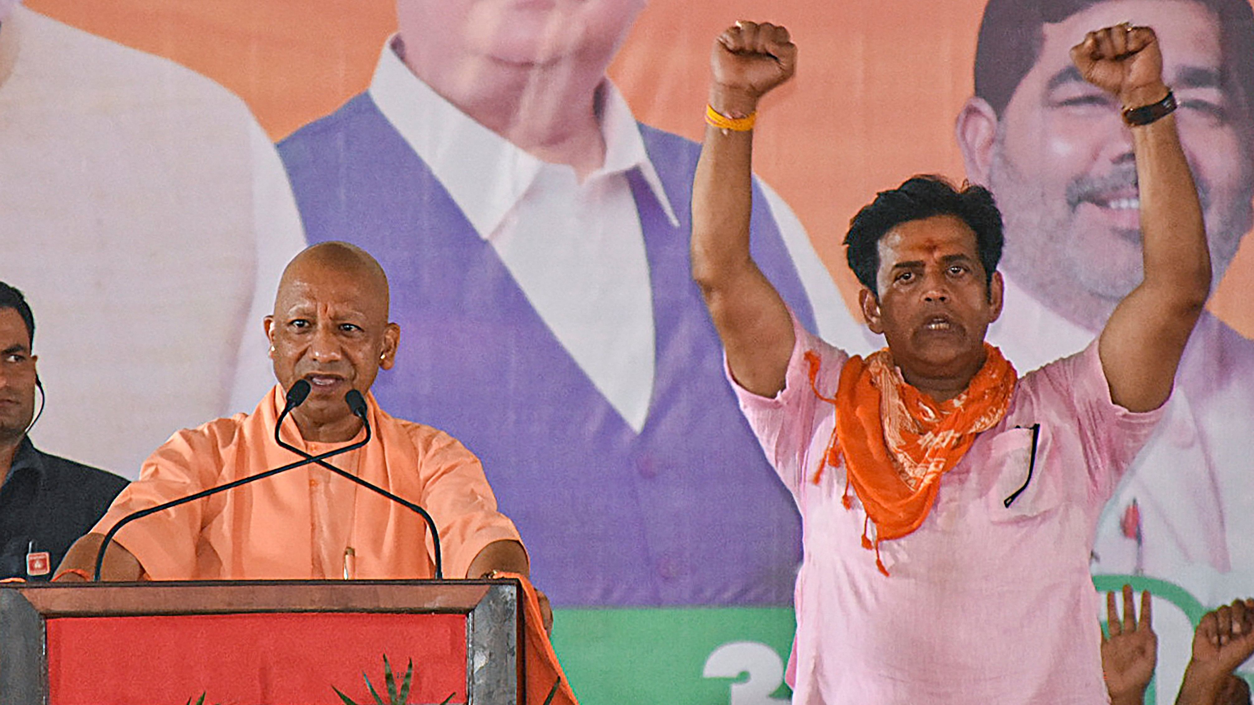 <div class="paragraphs"><p>(L to R) Uttar Pradesh Chief Minister Yogi Adityanath with&nbsp;BJP candidate from Gorakhpur constituency Ravi Kishan.</p></div>