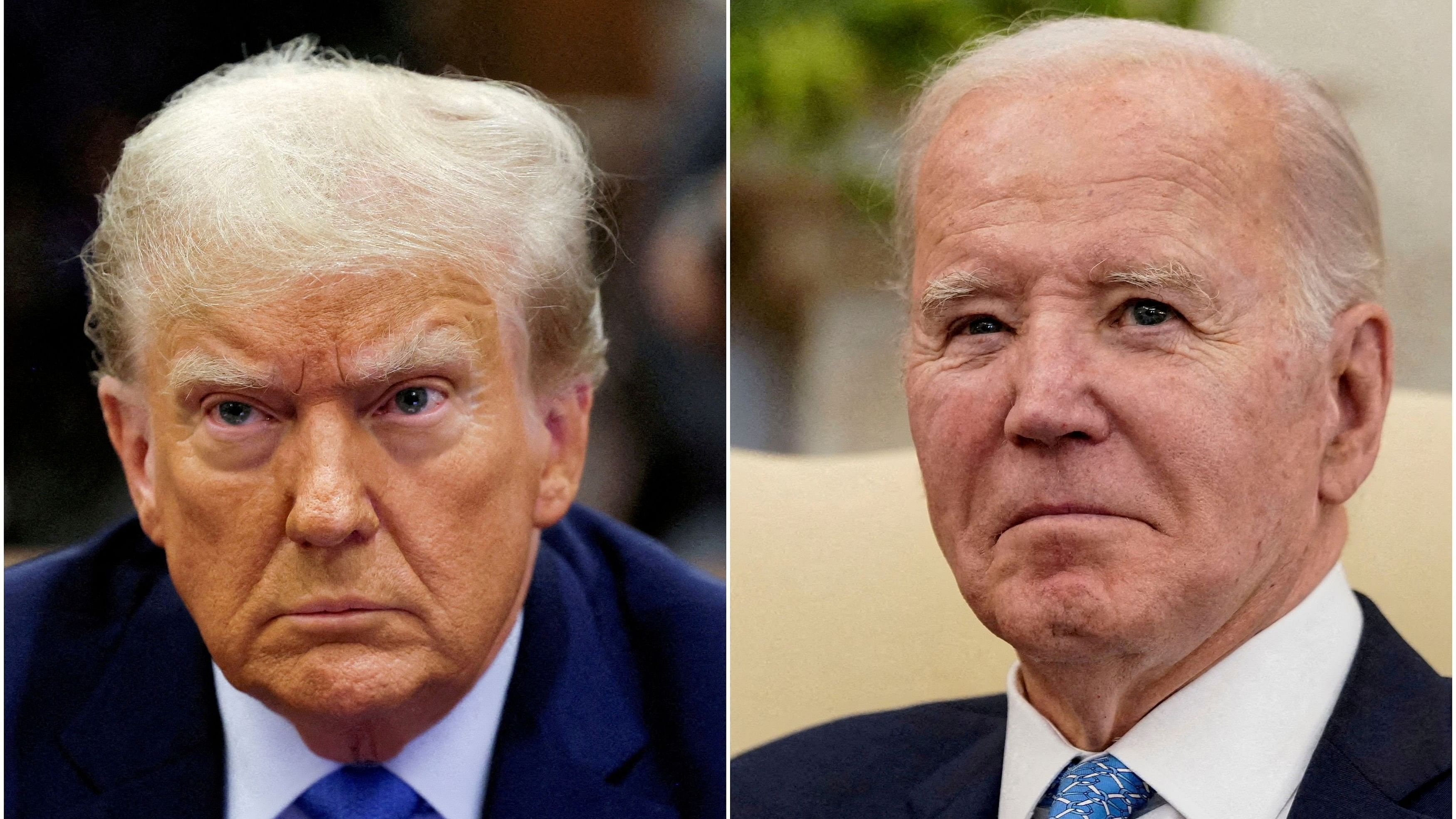 <div class="paragraphs"><p>Combination picture showing former US President Donald Trump  and US President Joe Biden.</p></div>