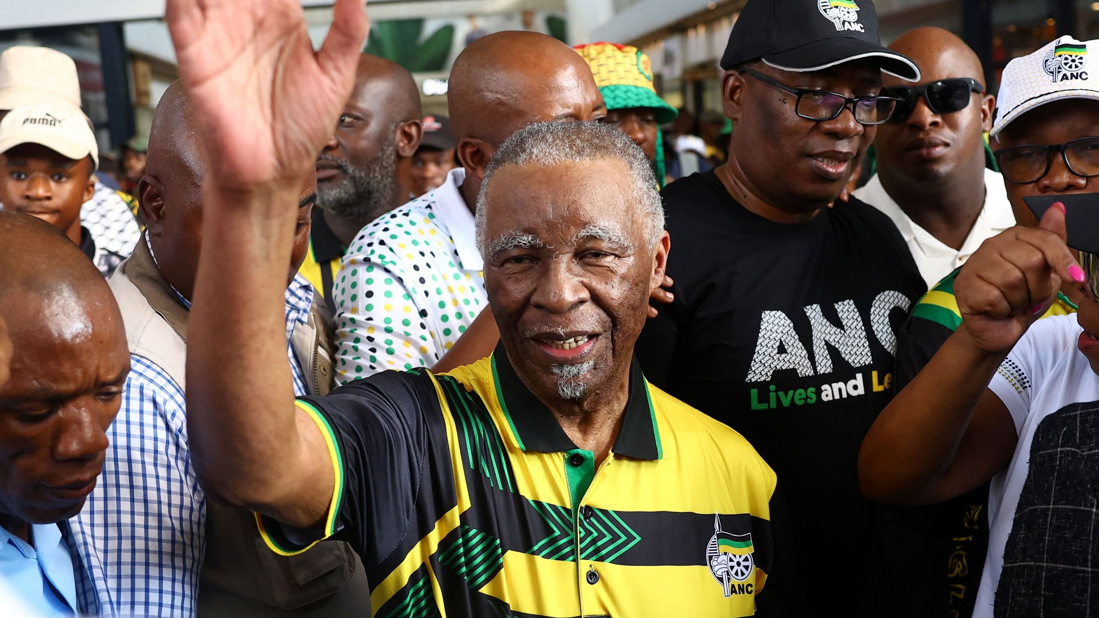 <div class="paragraphs"><p>Former African National Congress  President Thabo Mbeki gestures during an election campaign in Soweto, South Africa on April 25, 2024. </p></div>