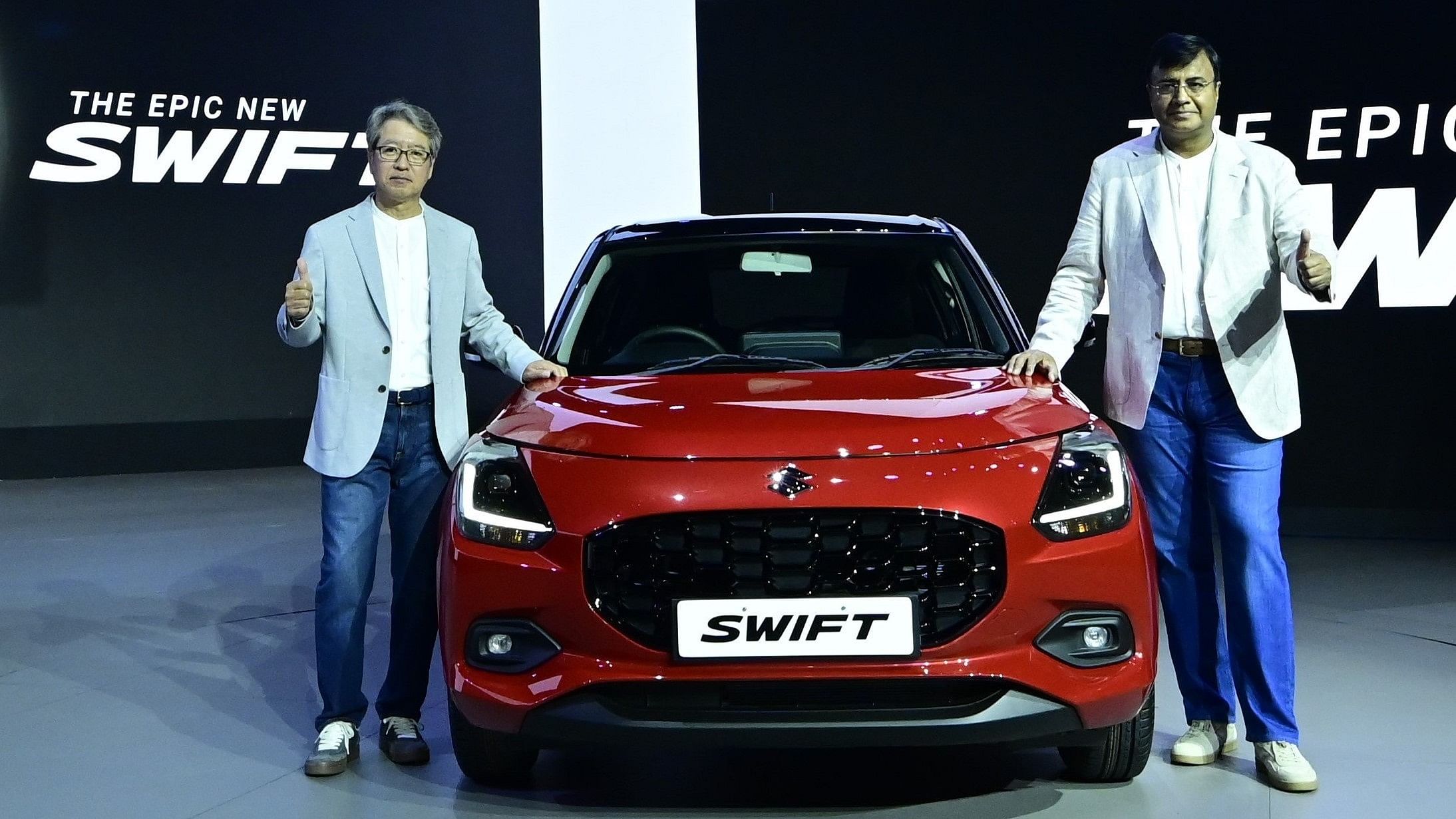 <div class="paragraphs"><p>Maruti Suzuki MD &amp; CEO Hisashi Takeuchi (L) with Marketing &amp; Sales Senior Executive Officer&nbsp;Partho Banerjee (R).</p></div>