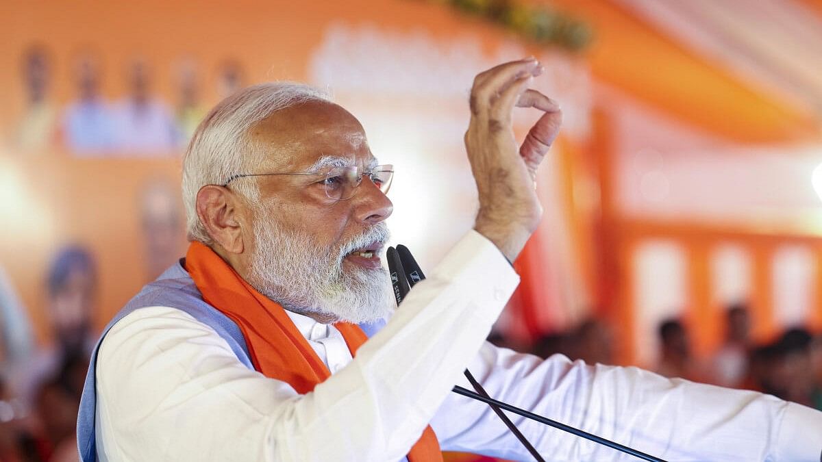 <div class="paragraphs"><p>Prime Minister Narendra Modi addresses during a public meeting for Lok Sabha elections, in Barabanki, Uttar Pradesh, Friday, May 17, 2024.</p></div>