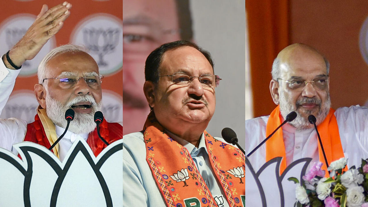 <div class="paragraphs"><p>Prime Minister Narendra Modi (L), BJP chief JP Nadda (C) and Union minister Amit Shah (R).</p></div>