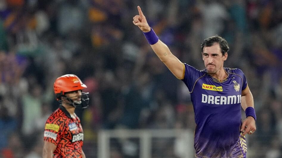 <div class="paragraphs"><p>Kolkata Knight Riders player Mitchell Starc celebrates the wicket of Sunrisers Hyderabad's Shahbaz Ahmed during the Indian Premier League (IPL) 2024 final.</p></div>