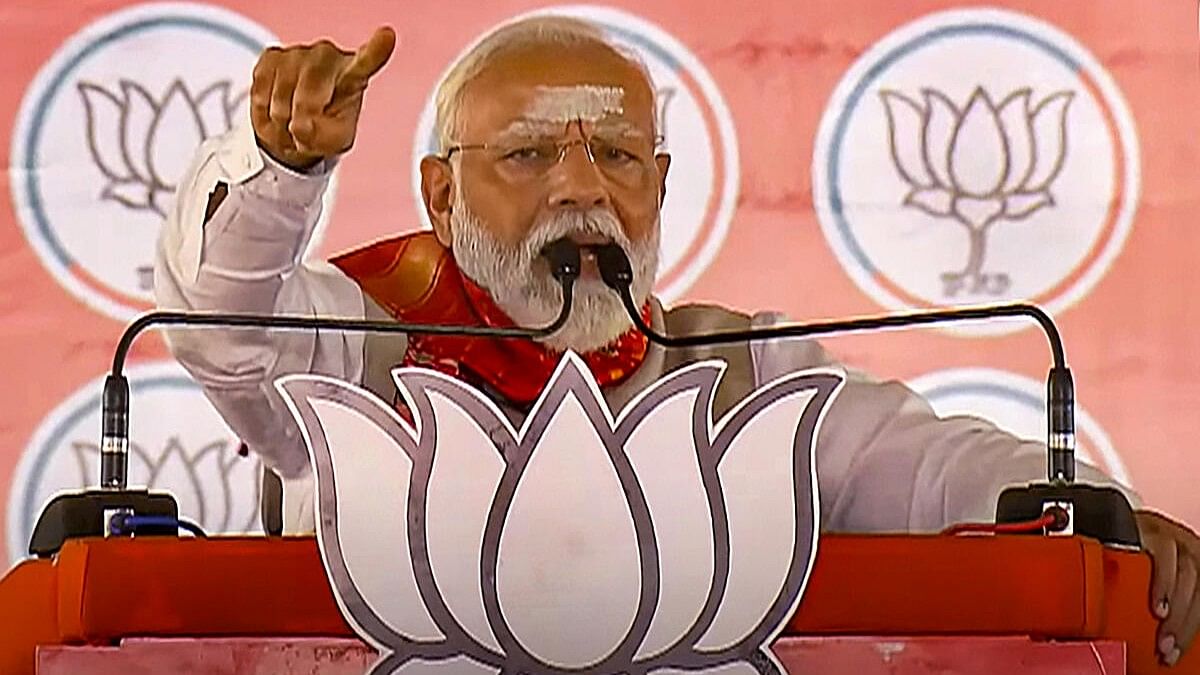 <div class="paragraphs"><p>Prime Minister Narendra Modi addresses an election campaign rally for Lok Sabha polls, in Karimnagar in Telangana.&nbsp;</p></div>