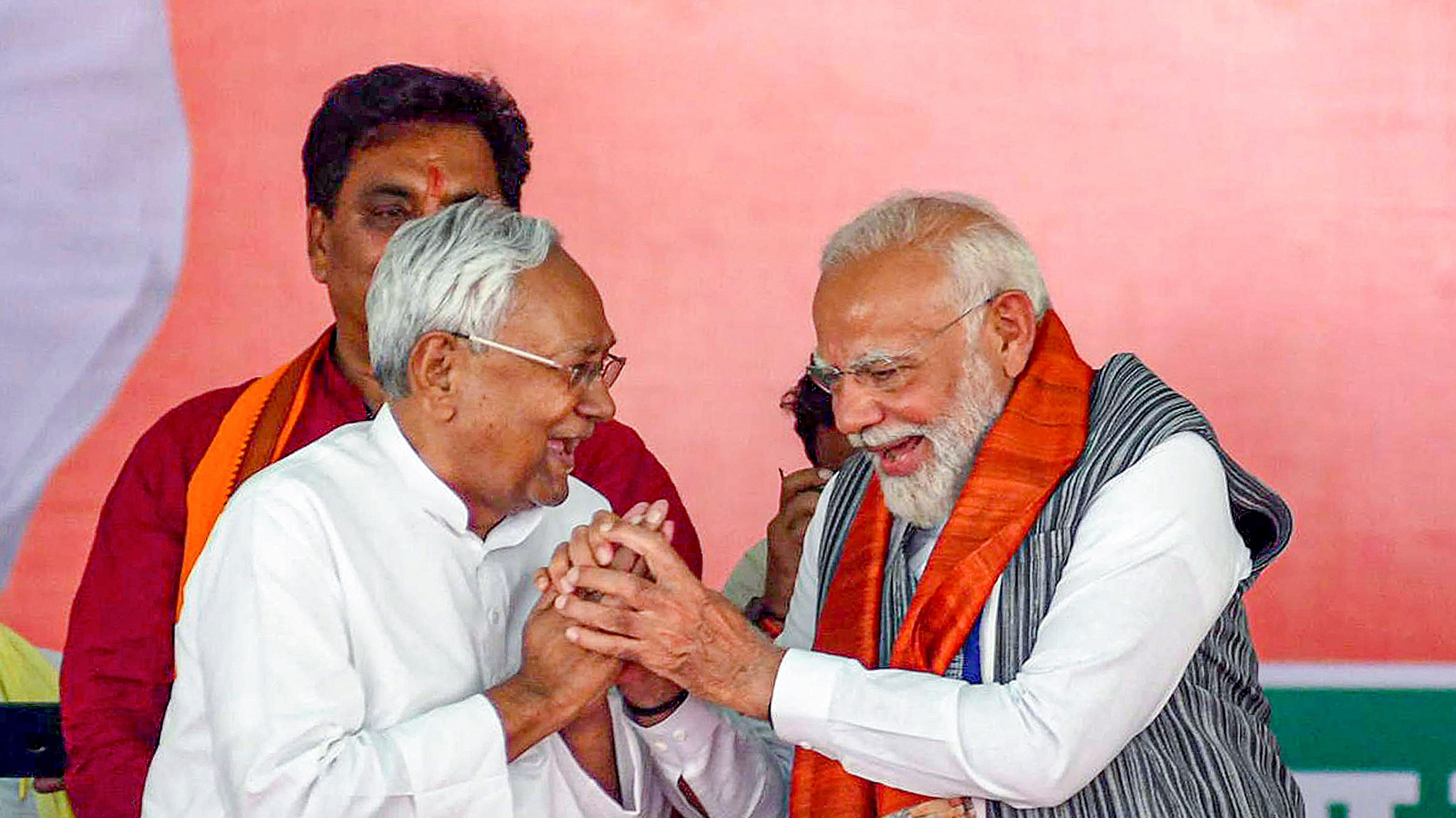 <div class="paragraphs"><p>File Photo: Prime Minister Narendra Modi with Bihar Chief Minister Nitish Kumar during a public meeting for Lok Sabha polls, in Munger, Friday, April 26, 2024. </p></div>