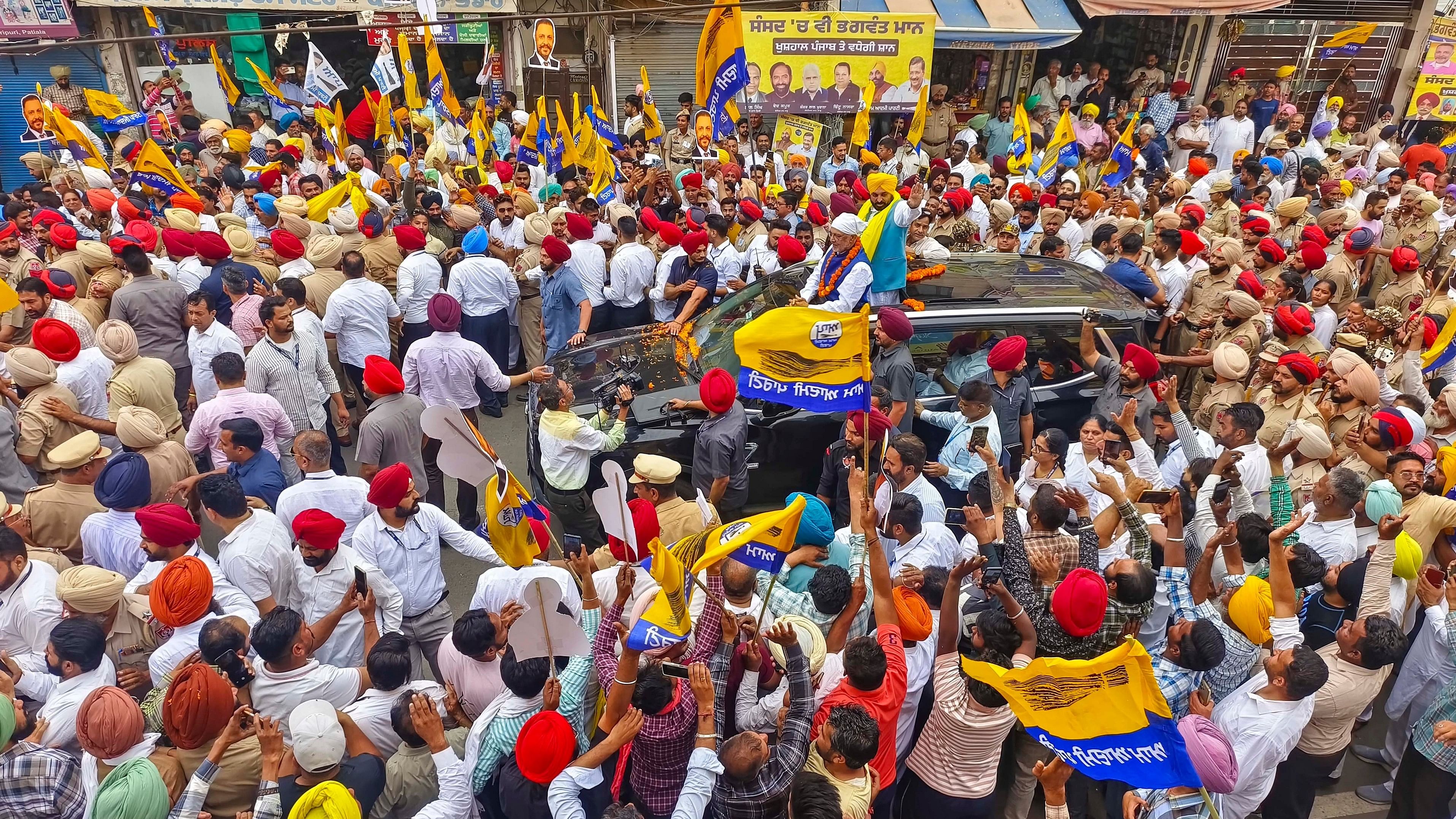 <div class="paragraphs"><p>Punjab Chief Minister Bhagwant Mann during a roadshow for Lok Sabha elections, in Patiala, Friday, May 3, 2024. </p></div>