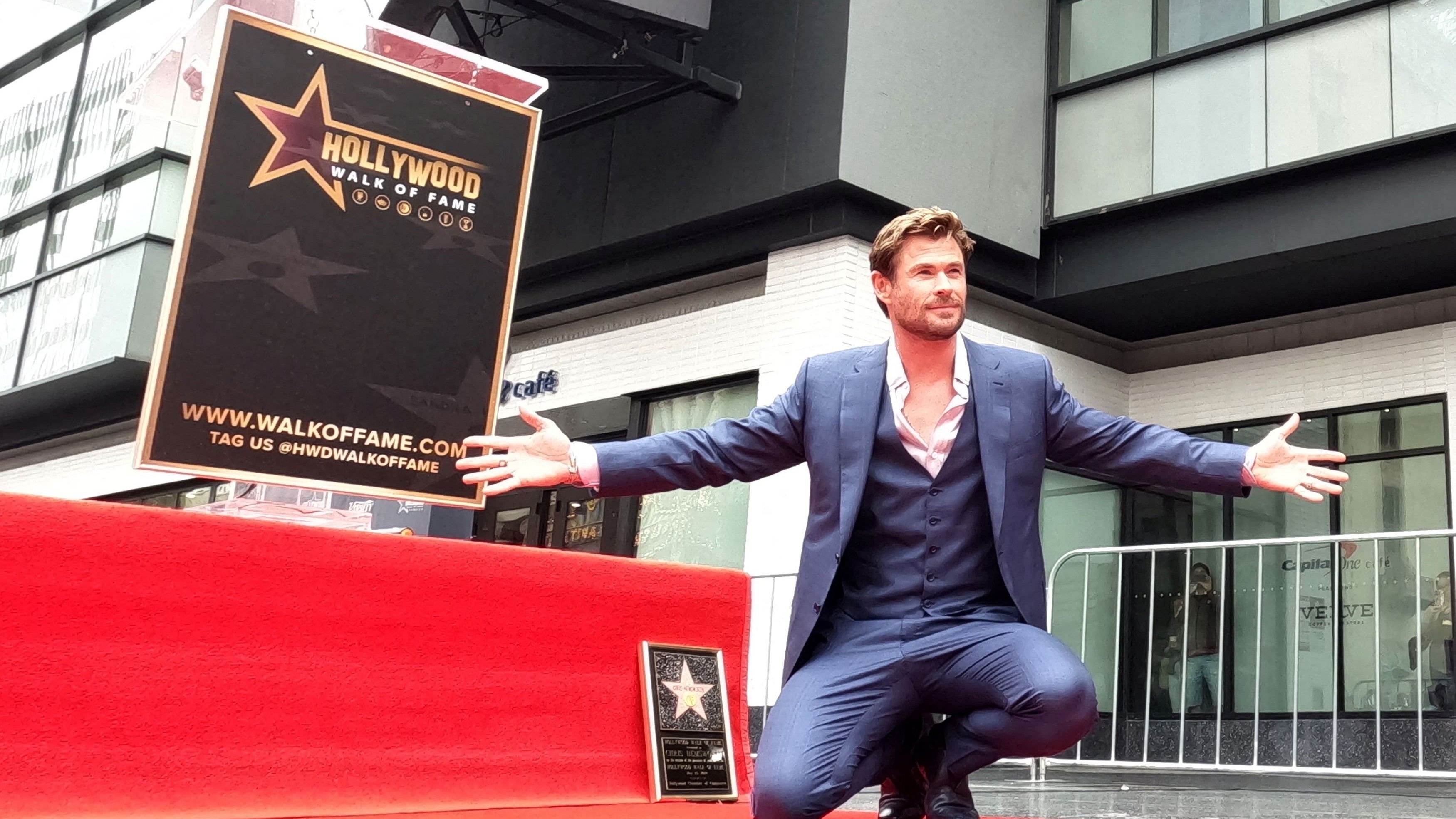 <div class="paragraphs"><p>Actor Chris Hemsworth poses during the unveiling ceremony of his star on the Hollywood Walk of Fame in Los Angeles, California, US on May 23, 2024. </p></div>