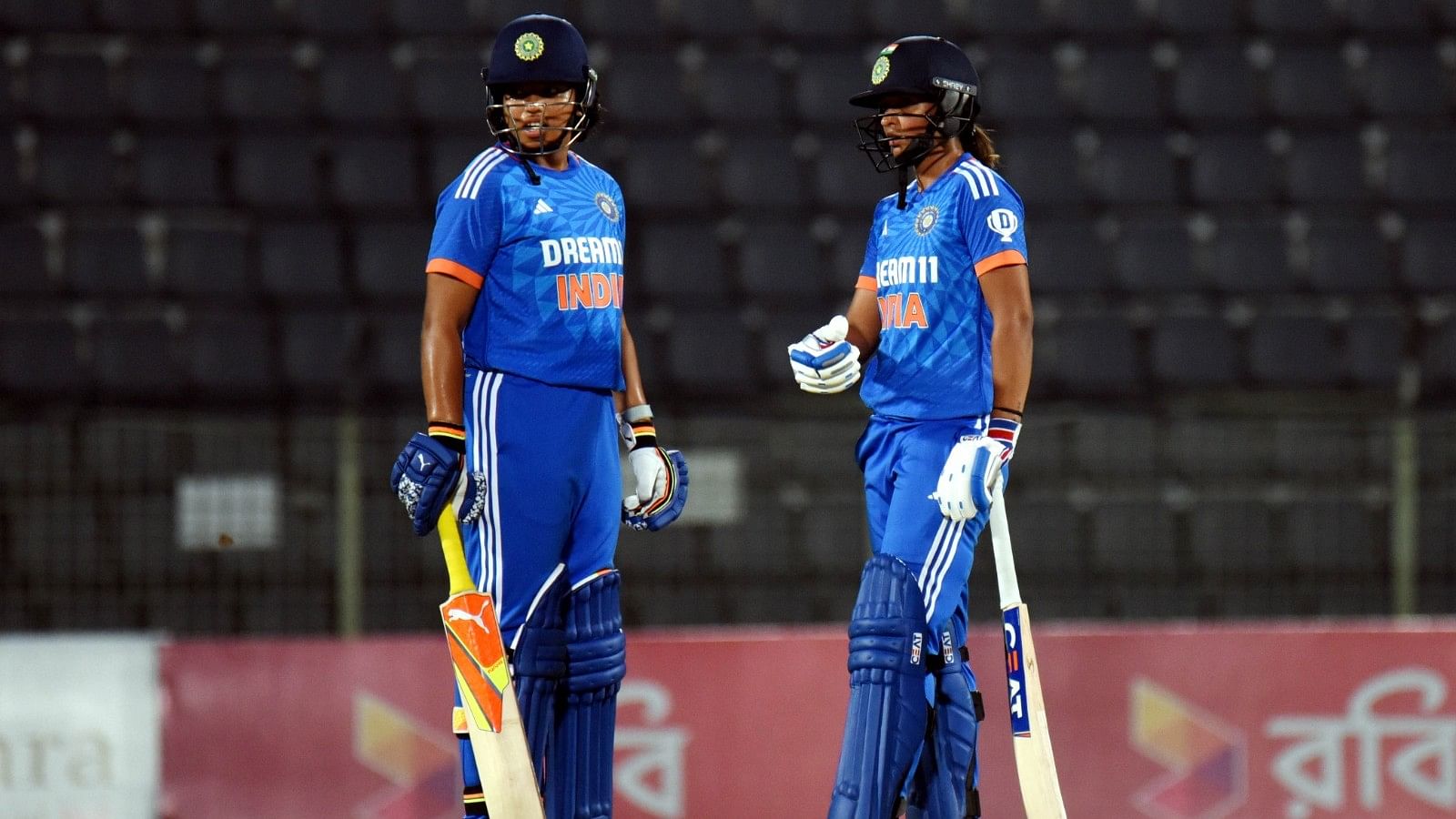 <div class="paragraphs"><p>Harmanpreet Kaur (38) and Richa Ghosh (24) shared a 44-run stand to help India post 122 for 6 against Bangladesh after persistent rain reduced the contest to 14 overs a side.</p></div>