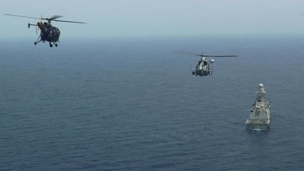 <div class="paragraphs"><p>An aerial view of a joint naval exercise by European Union and India in the Gulf of Aden.&nbsp;In the meeting, both India and the EU reiterated their commitment to a free, open, inclusive and rules-based maritime order in the Indo-Pacific region.</p></div>