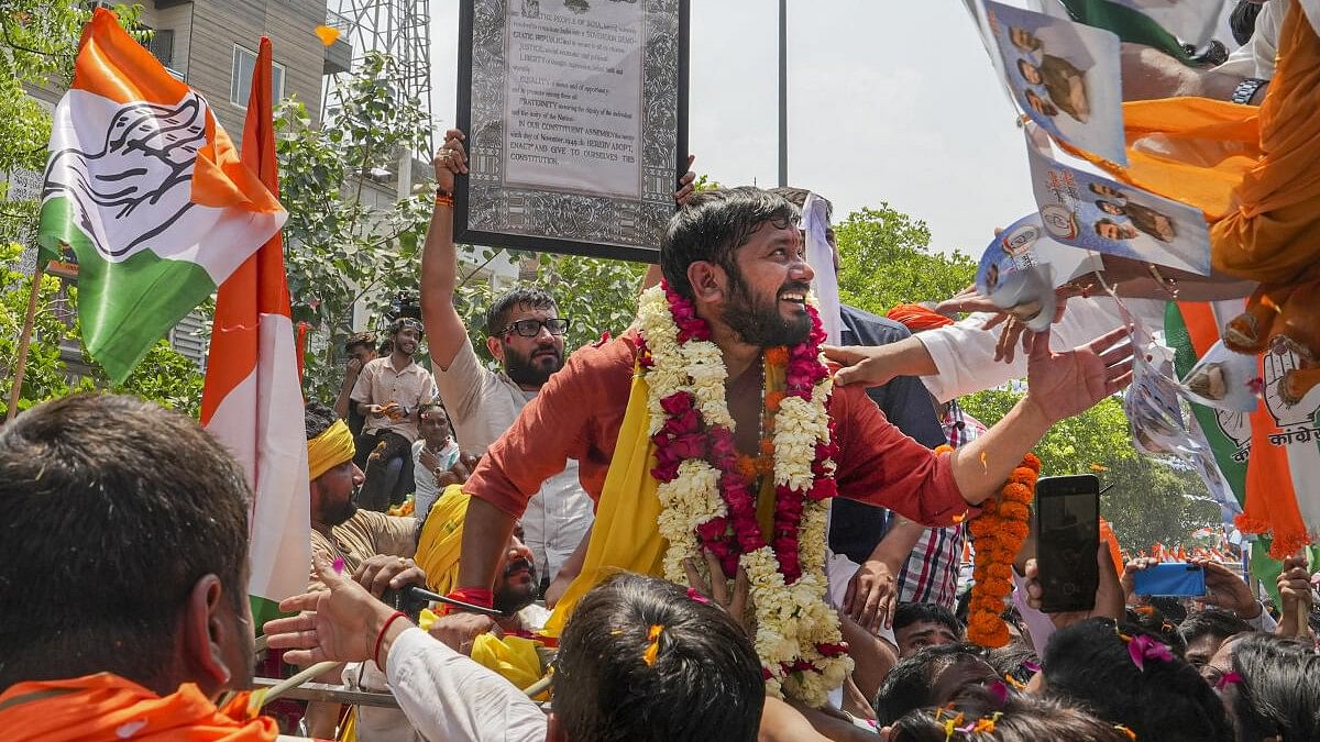 <div class="paragraphs"><p>Kanhaiya Kumar with Congress, AAP and CPI supporters during a road show in New Delhi on May 6. </p></div>