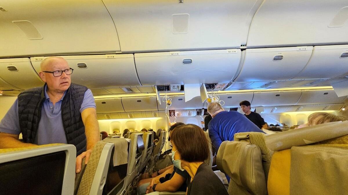 <div class="paragraphs"><p>The interior of Singapore Airlines flight SQ321 is pictured after an emergency landing at Bangkok's Suvarnabhumi International Airport, in Bangkok, Thailand May 21, 2024.</p></div>