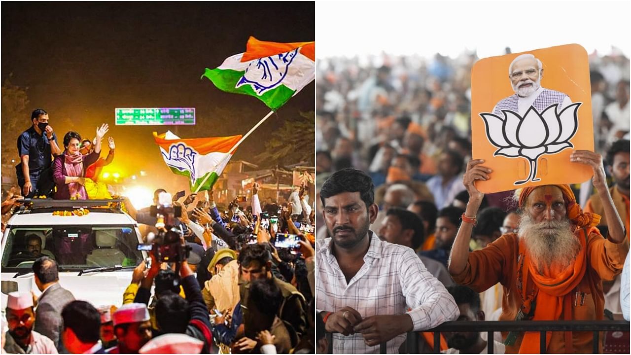 <div class="paragraphs"><p>Priyanka Gandhi at a rally in Raebareli(L) and BJP supporters at a rally of PM Modi in Uttar Pradesh.&nbsp;&nbsp;</p></div>