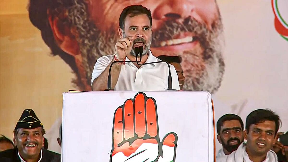 <div class="paragraphs"><p>Rahul Gandhi addresses a public rally in Mahendragarh on Wednesday, May 22, 2024. </p></div>