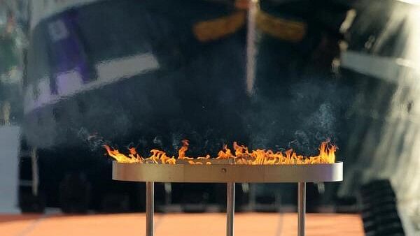 <div class="paragraphs"><p>General view of the cauldron as the Olympic Flame is lit at the Old Port ahead of the Paris Olympics 2024.</p></div>