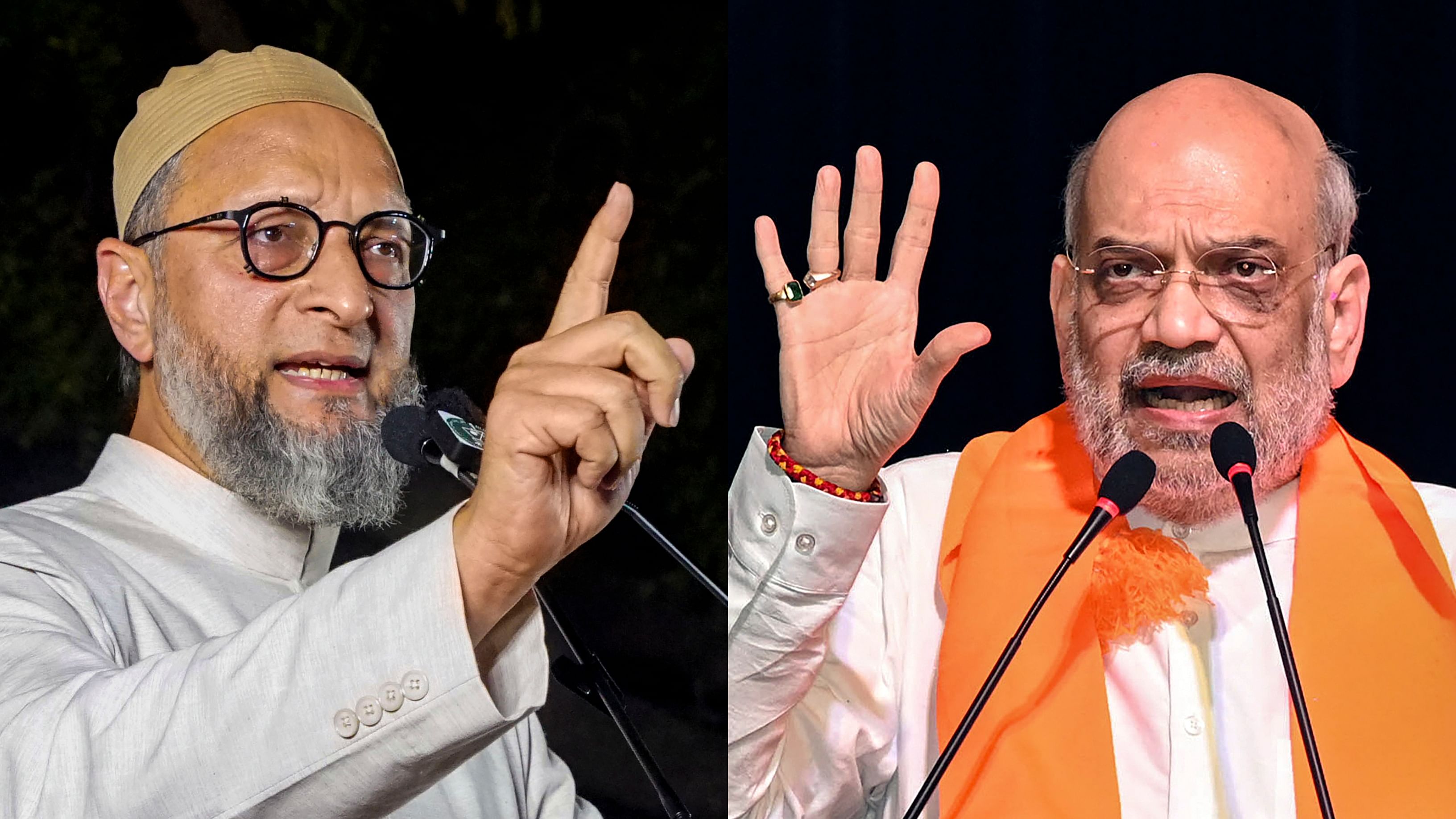 <div class="paragraphs"><p>AIMIM chief Asaduddin Owaisi (L) and Union Home Minister Amit Shah (R).</p></div>