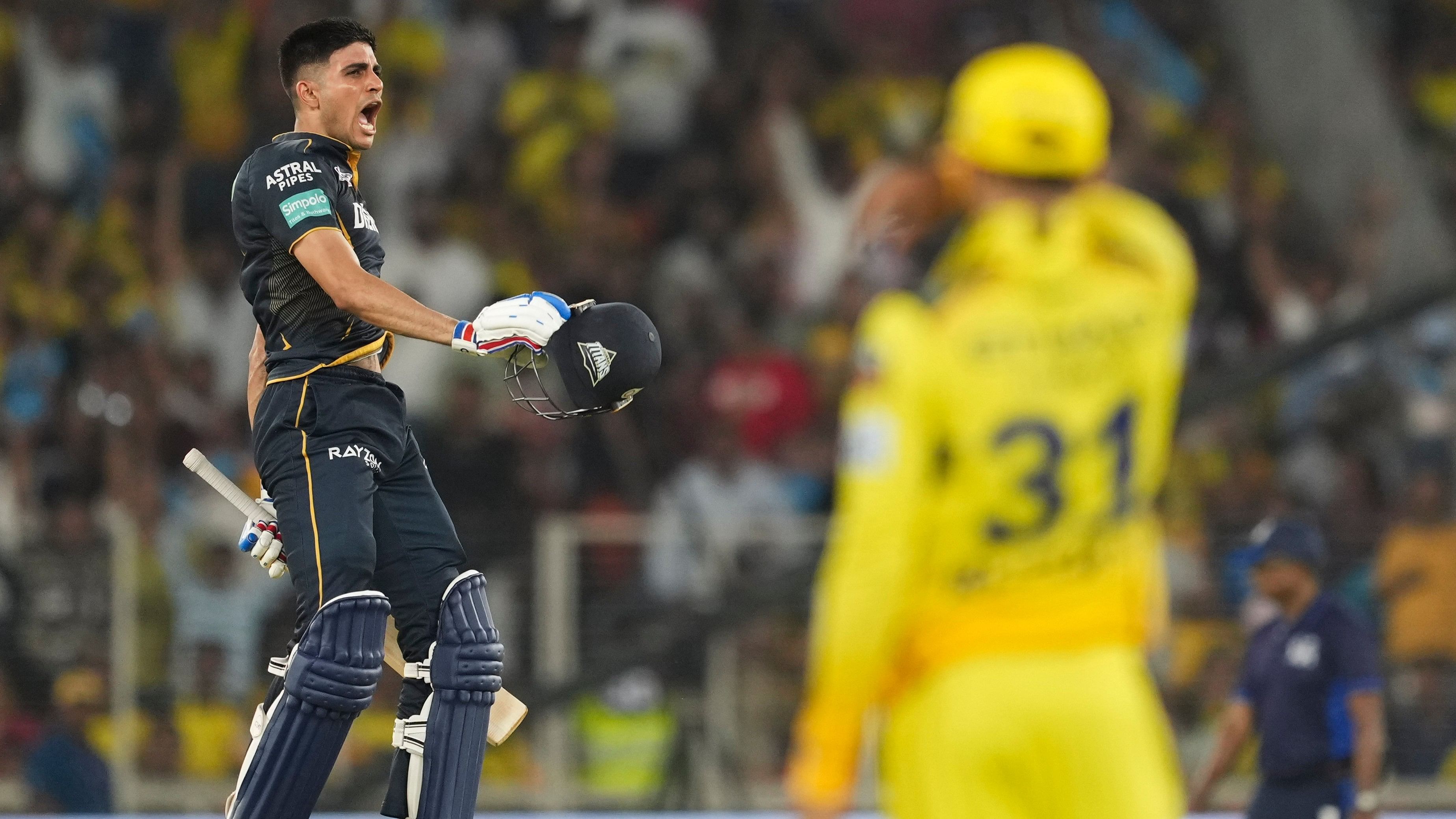 <div class="paragraphs"><p>Gujarat Titans' captain Shubman Gill celebrates his century during an Indian Premier League (IPL) 2024 T20 cricket match between Gujarat Titans and Chennai Super Kings, at the Narendra Modi Stadium, in Ahmedabad, on Friday.</p></div>