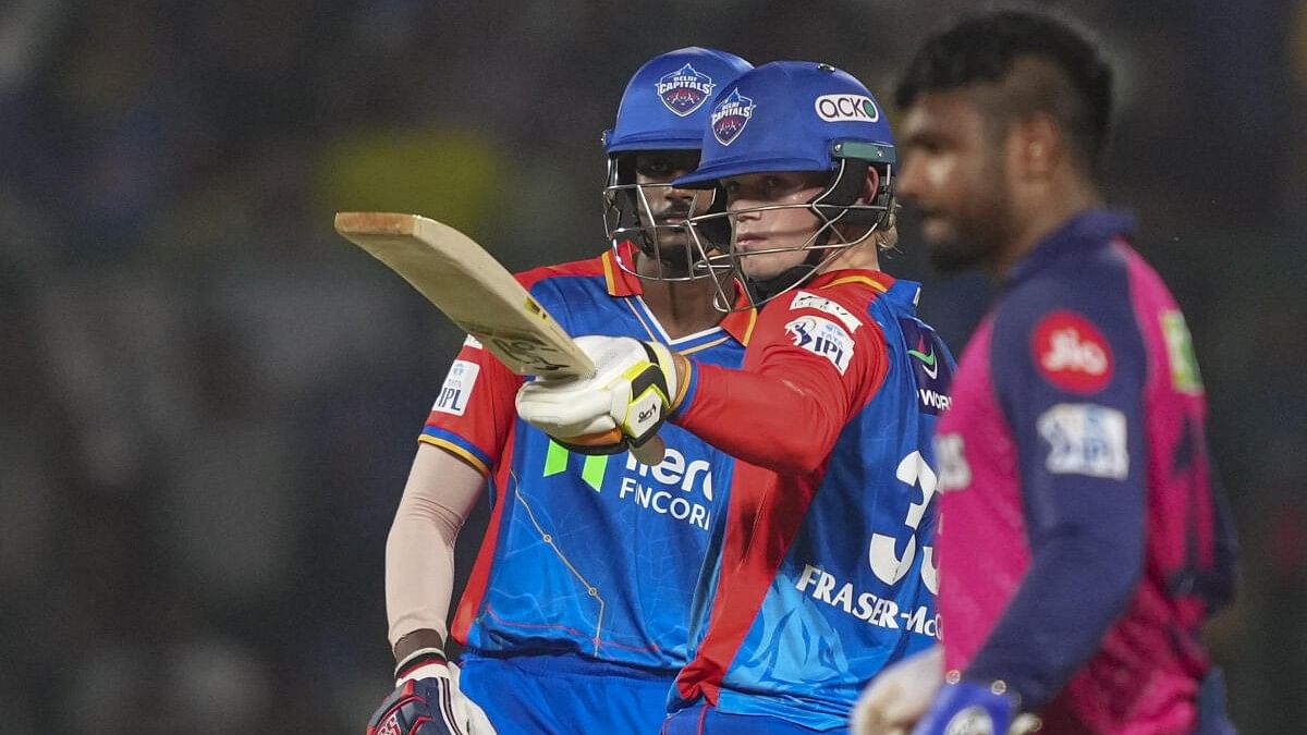 <div class="paragraphs"><p>Delhi Capitals' Jake Fraser-McGurk (C) celebrating after scoring a half-century (50 runs) with Abishek Porel(L).</p></div>