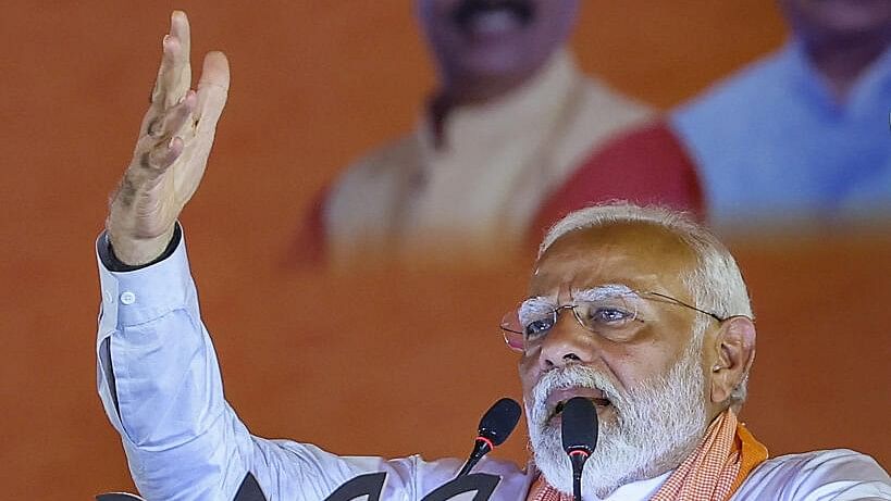 <div class="paragraphs"><p>Prime Minister Narendra Modi addresses a public meeting for the Lok Sabha elections, in Pratapgarh district, Thursday, May 16, 2024.</p></div>