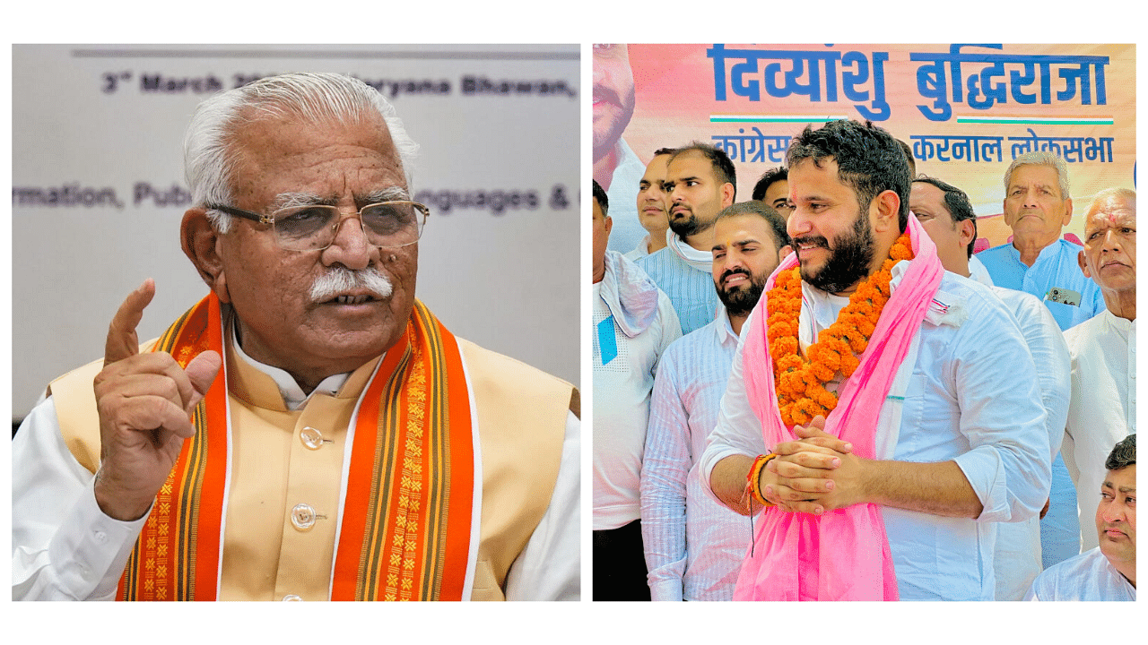 <div class="paragraphs"><p>Manohar Lal Khattar (L) and&nbsp;Divyanshu Budhiraja</p></div>