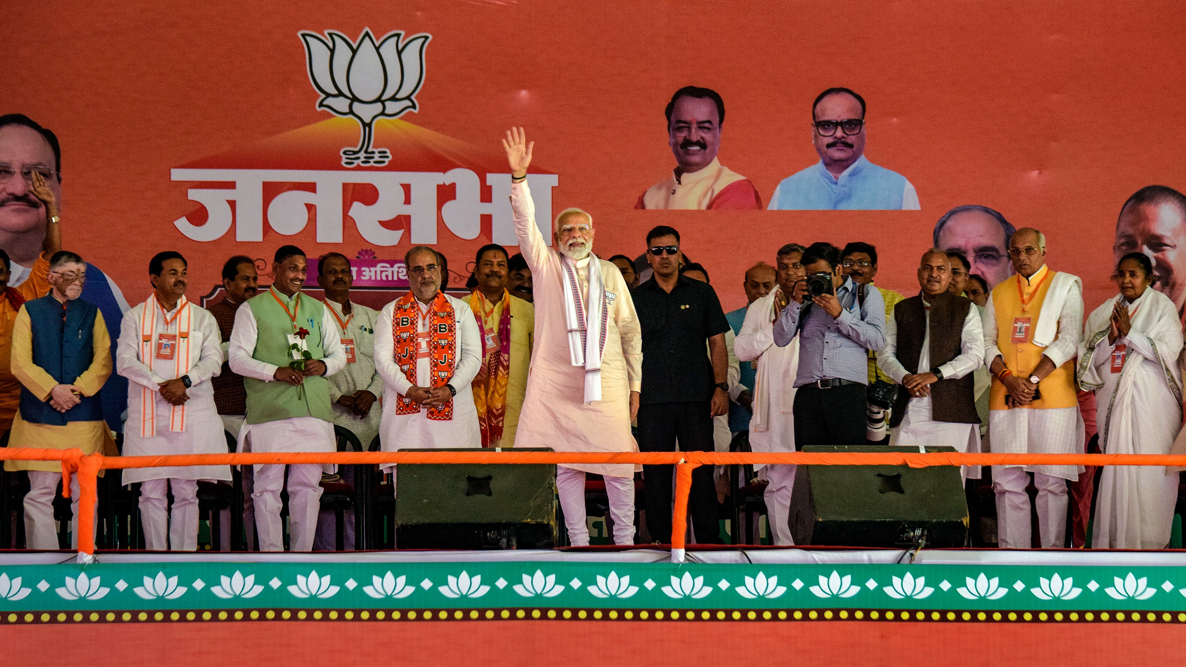 <div class="paragraphs"><p>Prime Minister Narendra Modi during a public meeting for Lok Sabha elections, in Bareilly, on Thursday.</p></div>