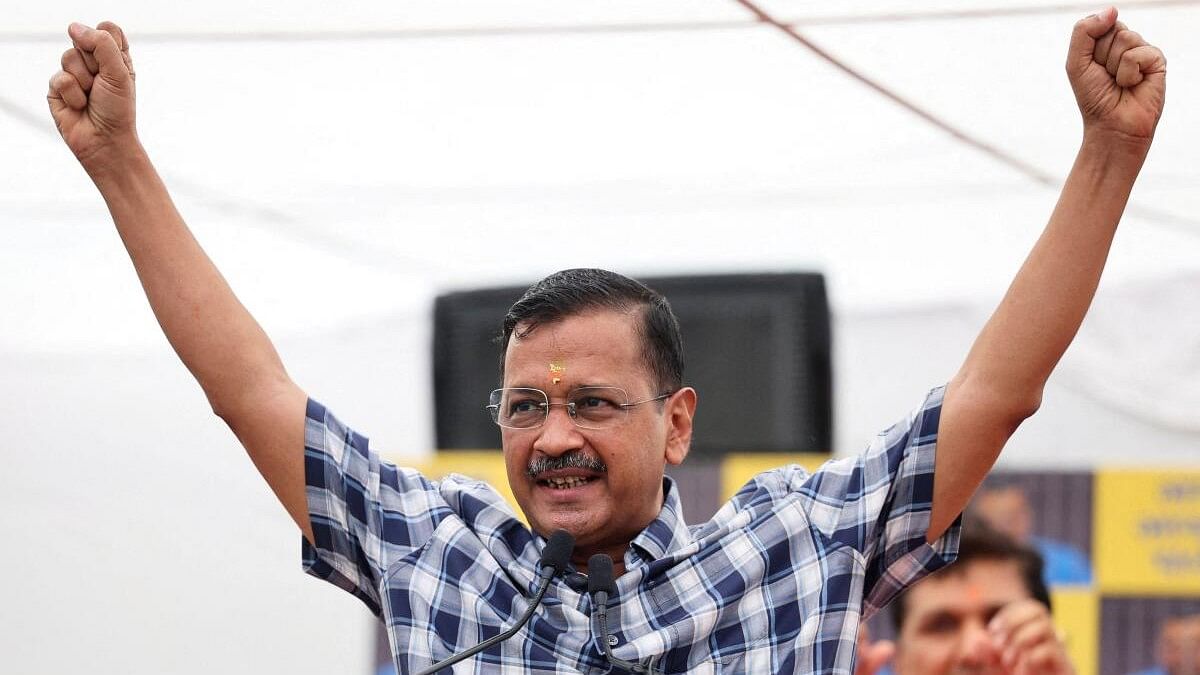 <div class="paragraphs"><p>Delhi Chief Minister Arvind Kejriwal gestures during a press conference at the Aam Aadmi Party office</p></div>