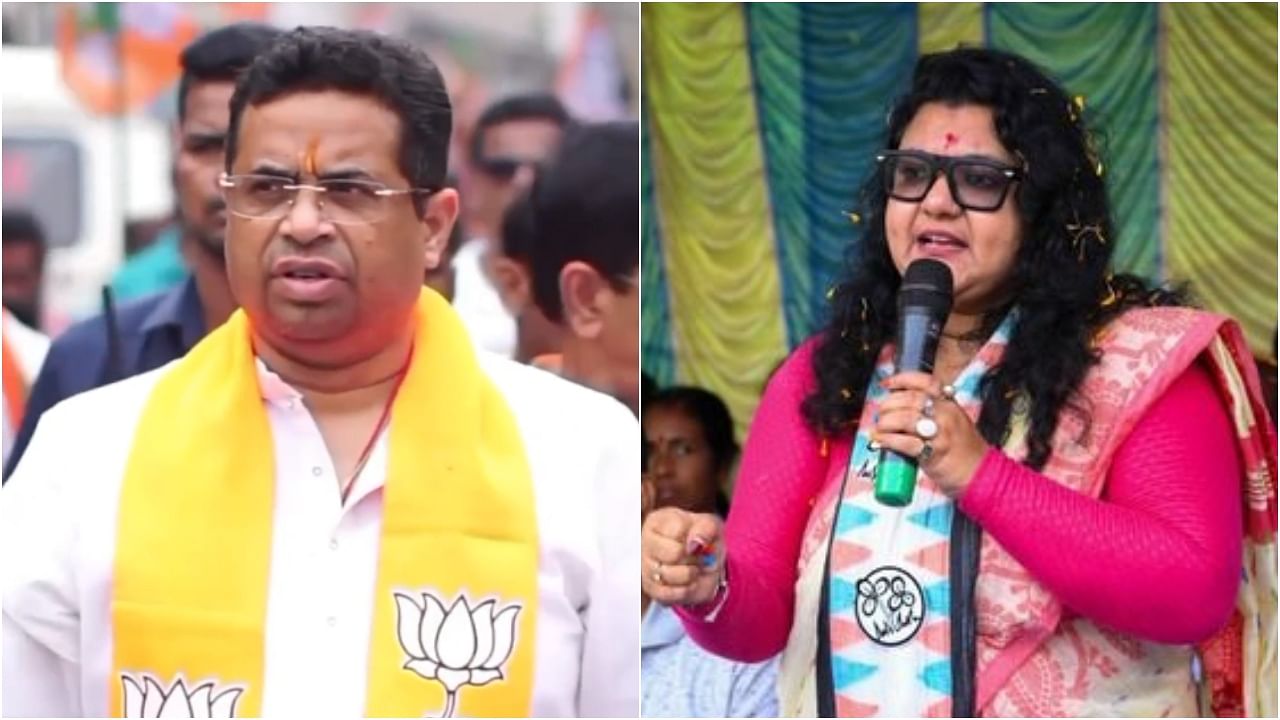 <div class="paragraphs"><p>BJP's Saumitra Khan and Trinamool's Sujata Mondal. </p></div>