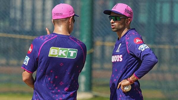 <div class="paragraphs"><p>Rajasthan Royals’ Keshav Maharaj with others during a practice session before an Indian Premier League (IPL) 2024 T20 cricket match between Chennai Super Kings and Rajasthan Royals, at the MA Chidambaram Stadium, in Chennai, Saturday, May 11, 2024.</p></div>