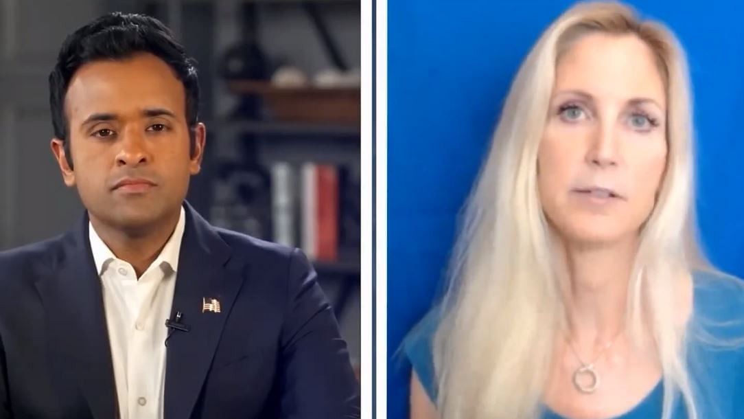<div class="paragraphs"><p>Screengrab of the video showing Republican leader Vivek Ramaswamy and author Ann Coulter in a podcast.</p></div>