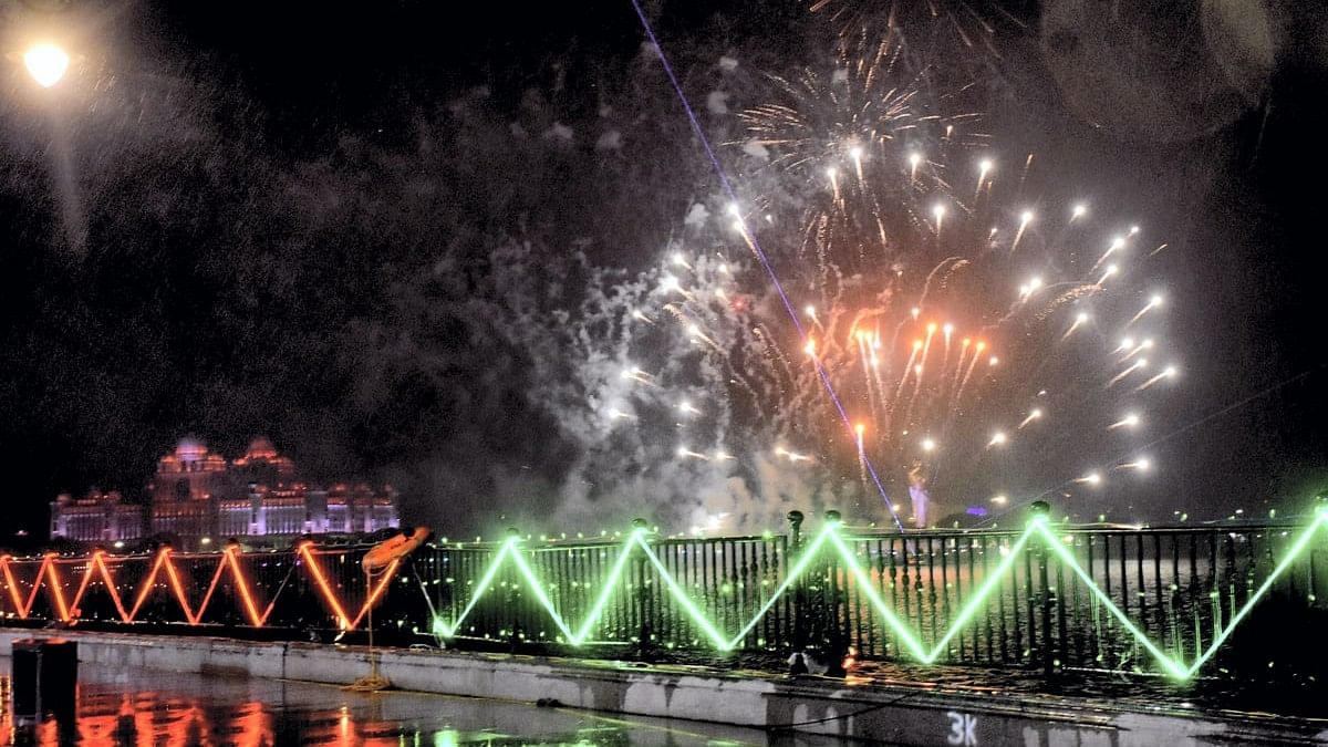 <div class="paragraphs"><p>Crackers light up the sky during celebrations of the Telangana Formation Day, in Hyderabad, Sunday, June 2, 2024.</p></div>