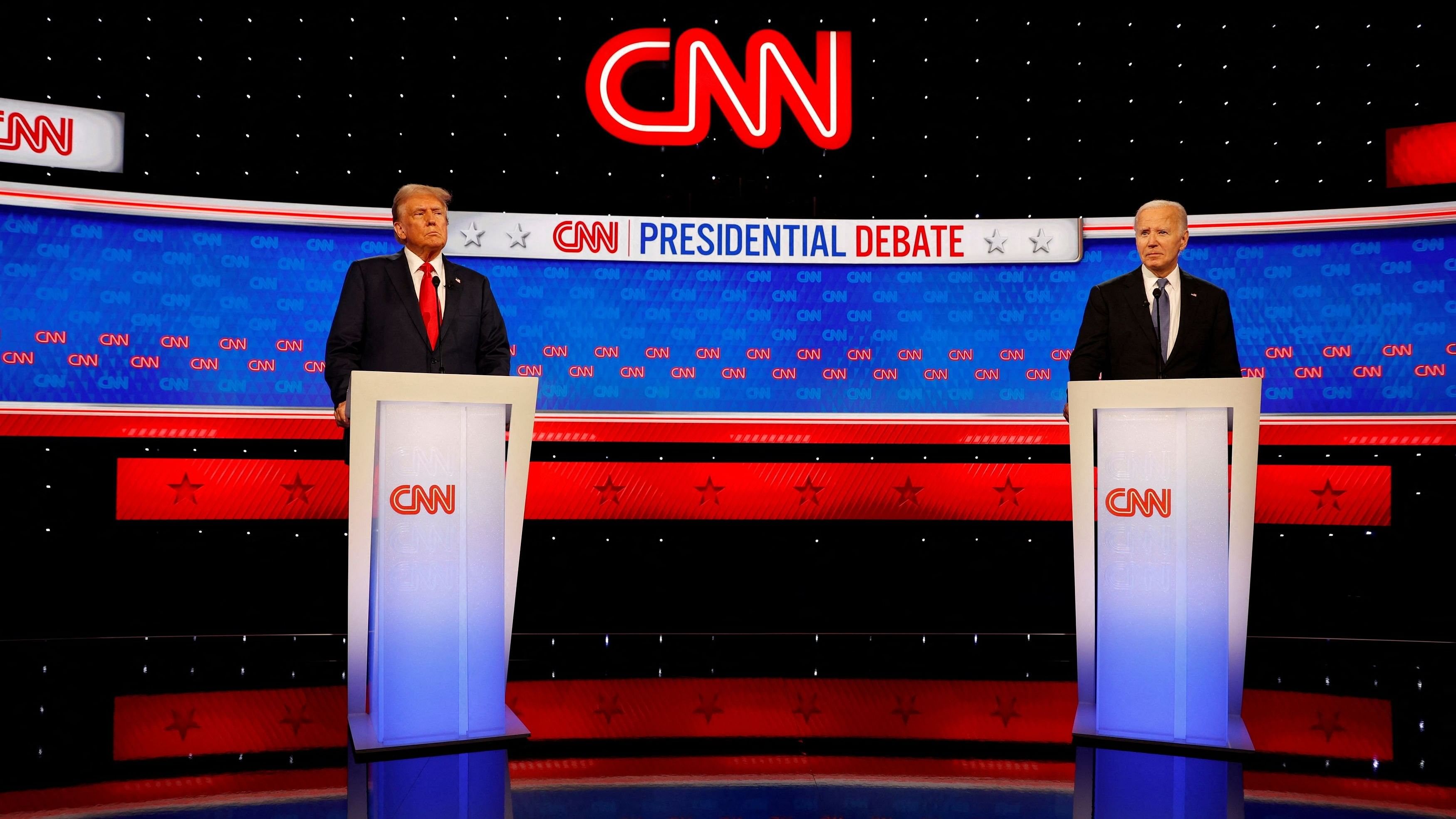 <div class="paragraphs"><p>US President Joe Biden and Republican presidential candidate and former US President Donald Trump attend the first presidential debate hosted by CNN in Atlanta, Georgia, U., June 27, 2024. </p></div>