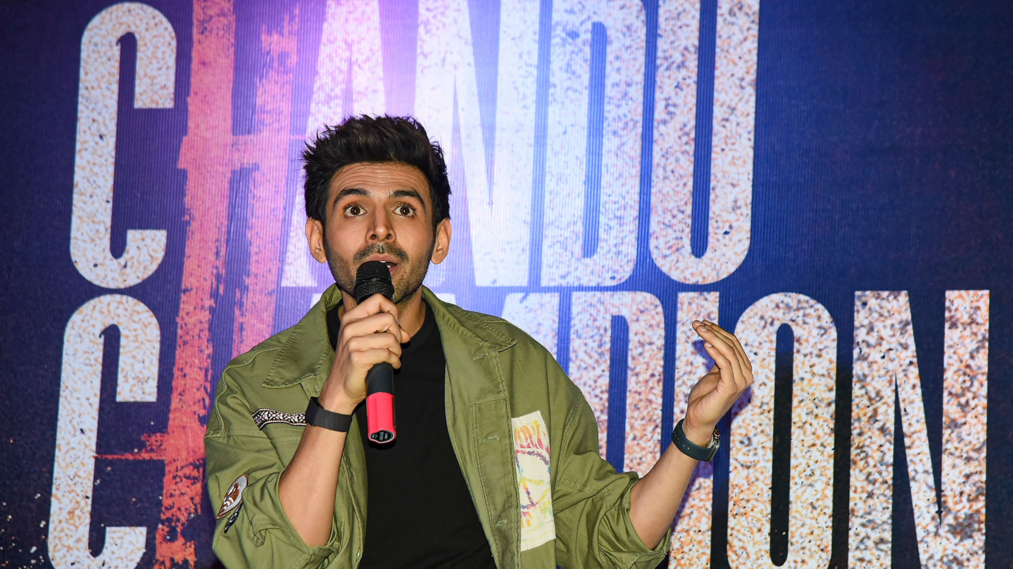 <div class="paragraphs"><p>Actor Kartik Aaryan addresses a press conference during the promotion of his film <em>'Chandu Champion'.</em></p></div>