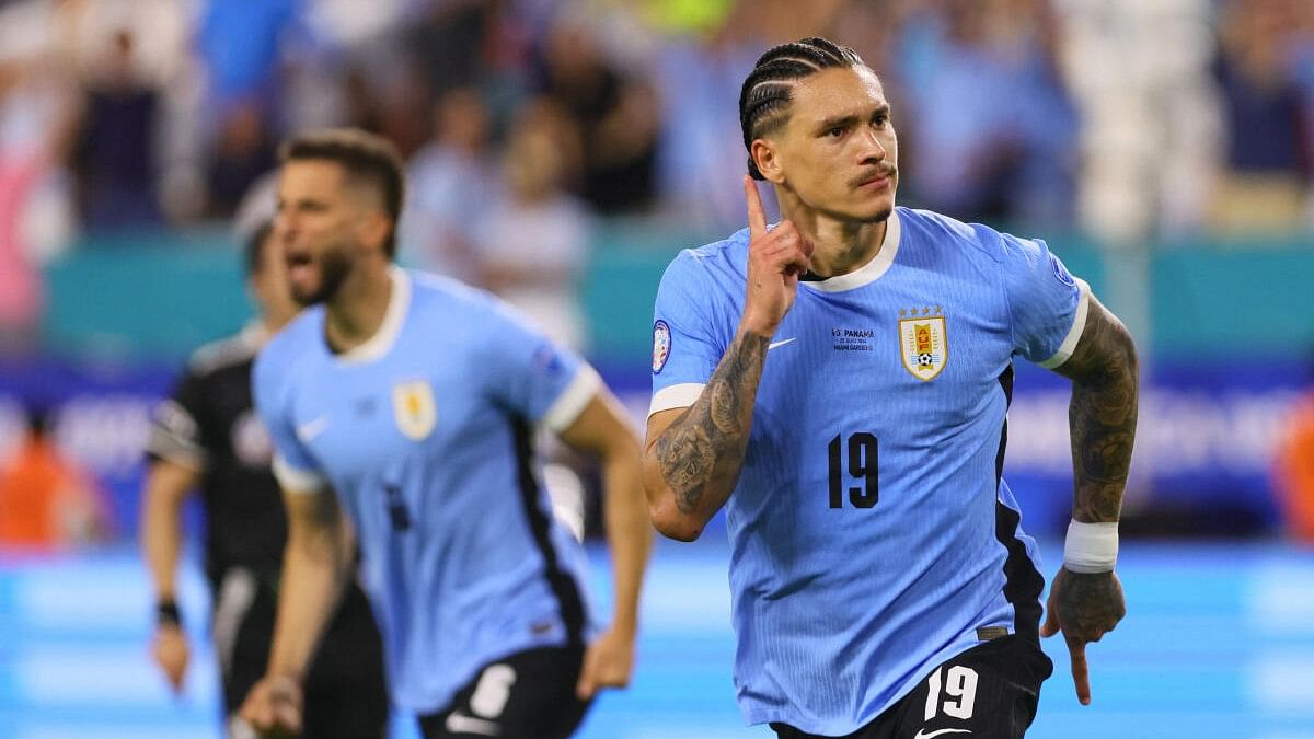 <div class="paragraphs"><p>Uruguay forward Darwin Nunez (19) celebrates after scoring against Panama in the second half during the group stage of Copa America at Hard Rock Stadium.</p></div>