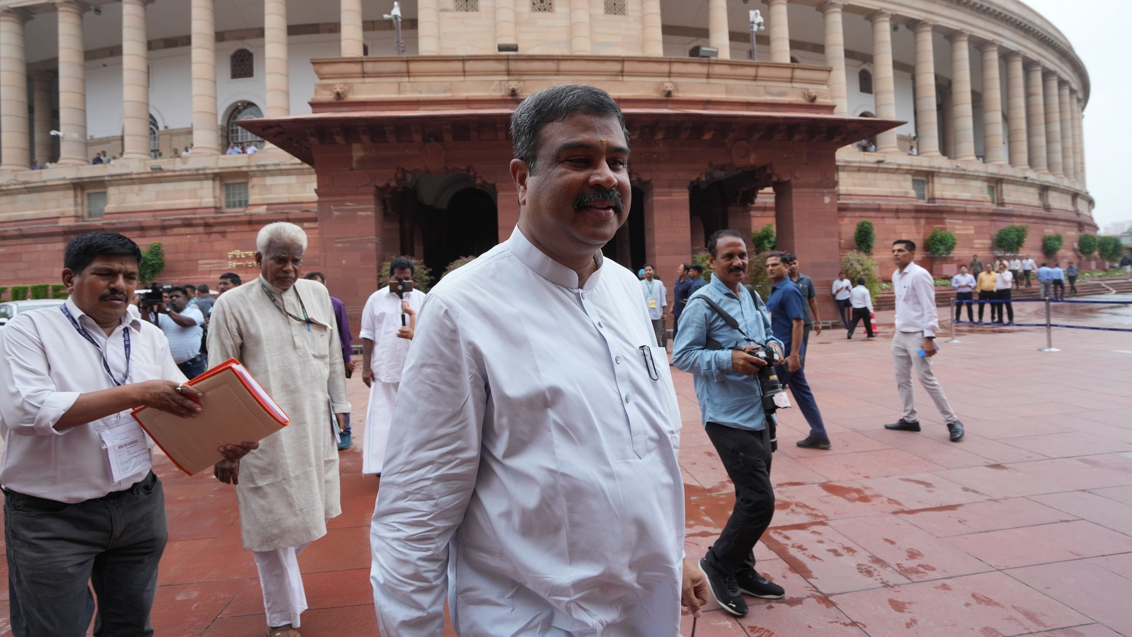 <div class="paragraphs"><p>New Delhi: Union Education Minster Dharmendra Pradhan arrives to attend the Parliament session, in New Delhi, Friday, June 28, 2024. </p></div>