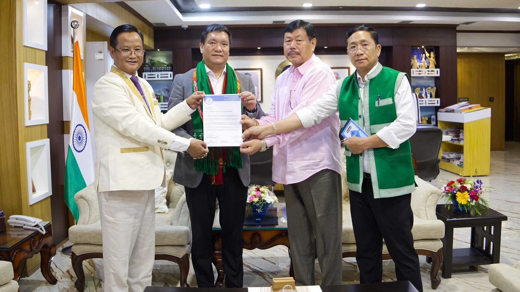 <div class="paragraphs"><p>NPP MLAs with Arunachal CM Pem Khandu.&nbsp;</p></div>