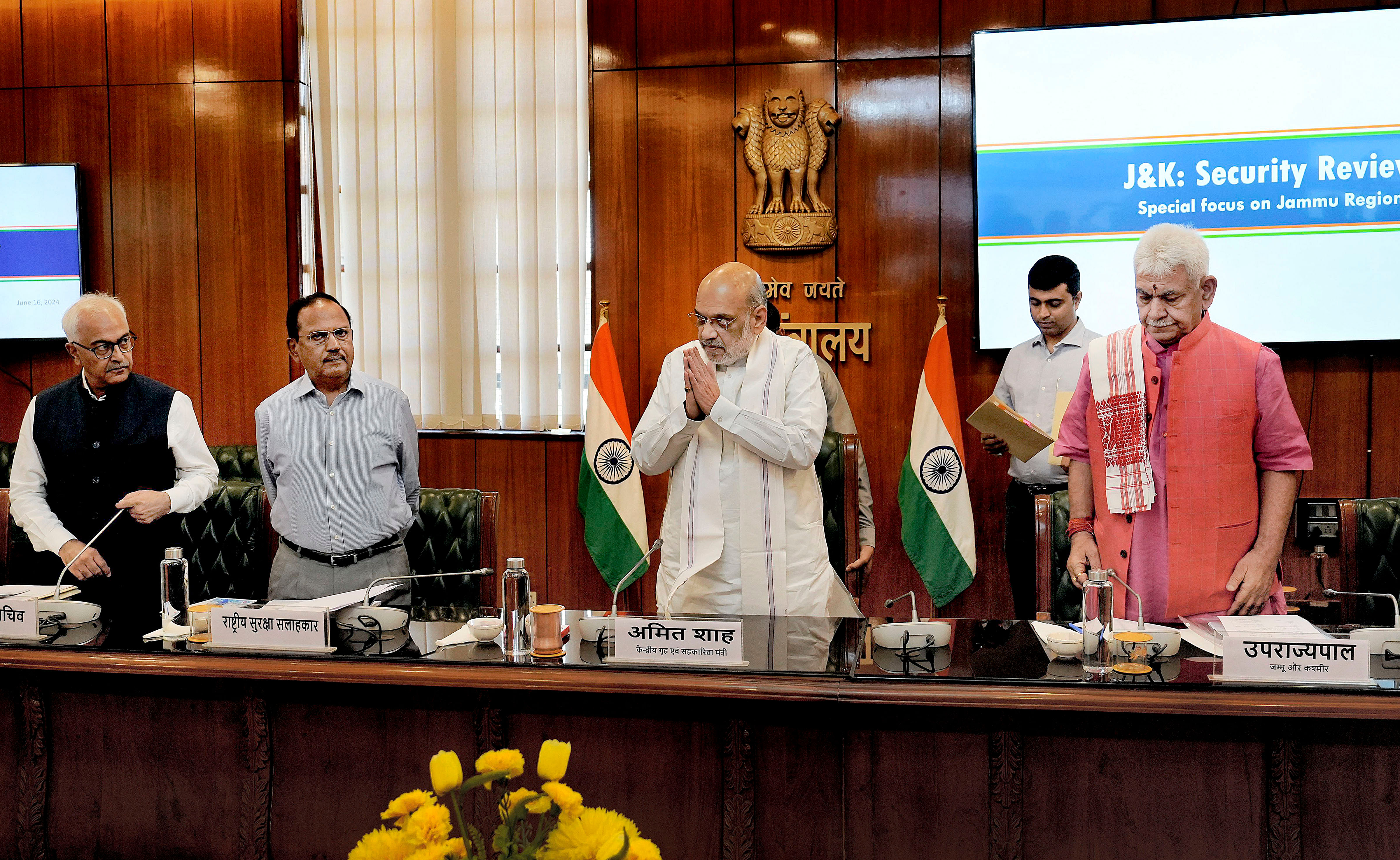 <div class="paragraphs"><p> New Delhi: Union Home Minister Amit Shah during a high level meeting to review security situation in Jammu and Kashmir and preparedness for Amarnath Yatra, in New Delhi, Sunday, June 16, 2024. J&amp;K Lt. Governor Manoj Sinha is also seen. </p></div>