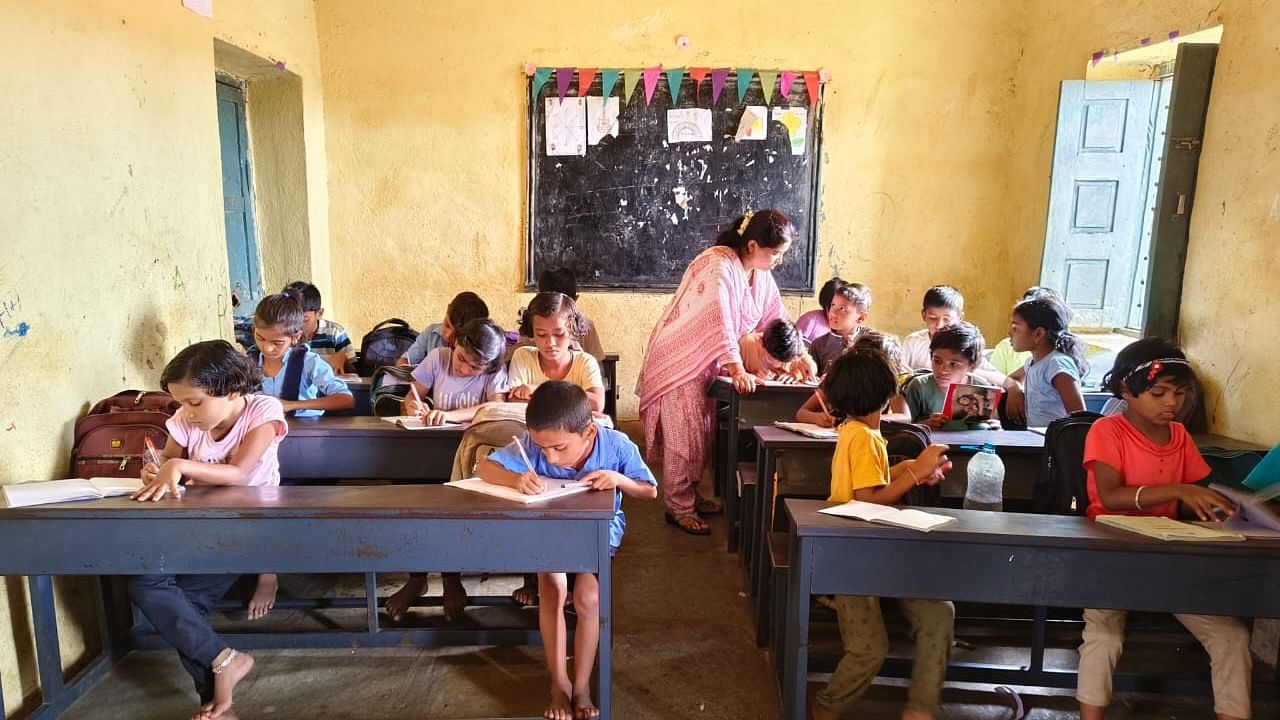 <div class="paragraphs"><p>Students learning at the government school in the Lambani thanda.</p></div>