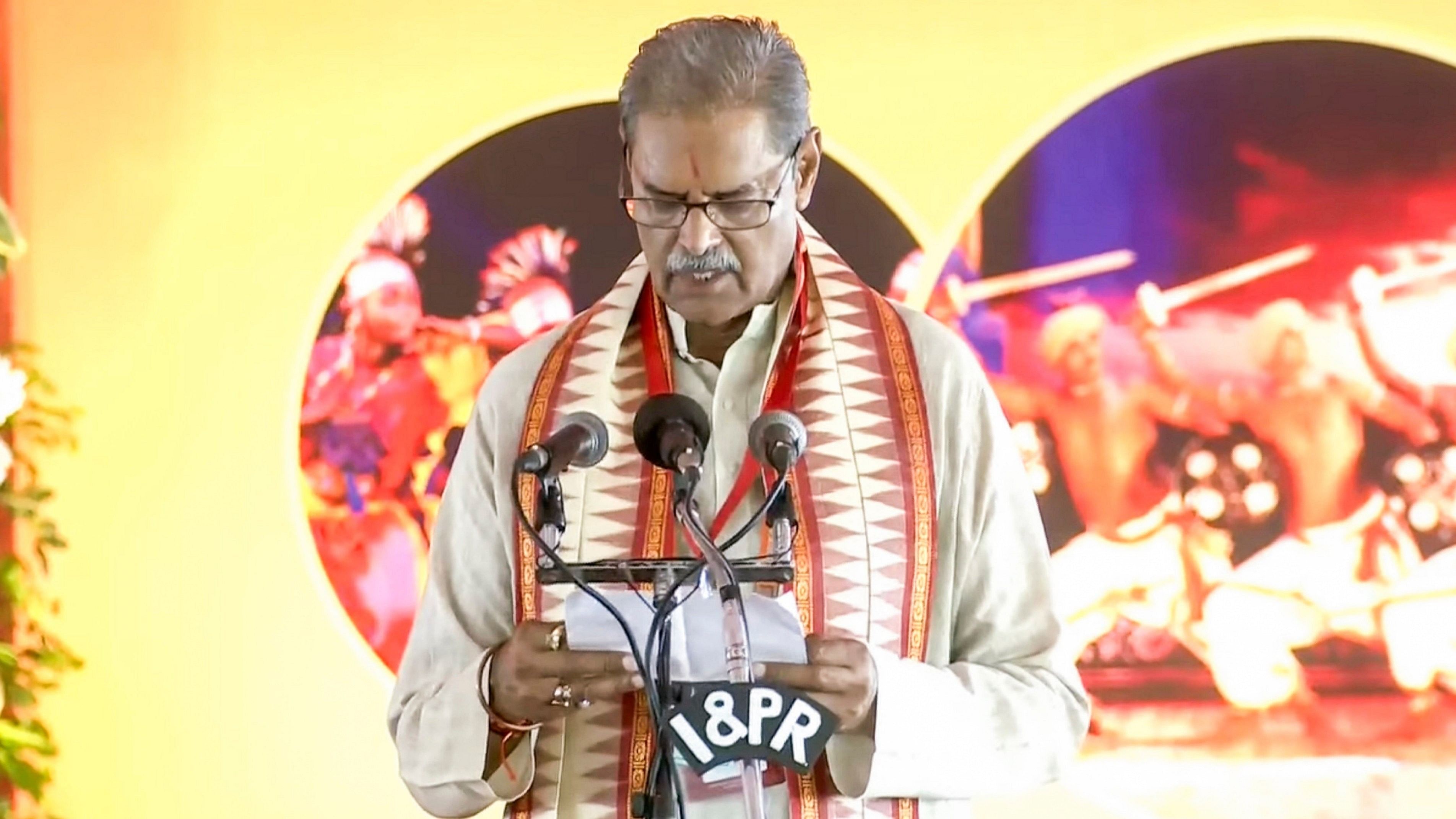 <div class="paragraphs"><p>Deputy CM K V Singh Deo takes oath during the swearing-in ceremony, in Bhubaneswar.</p></div>