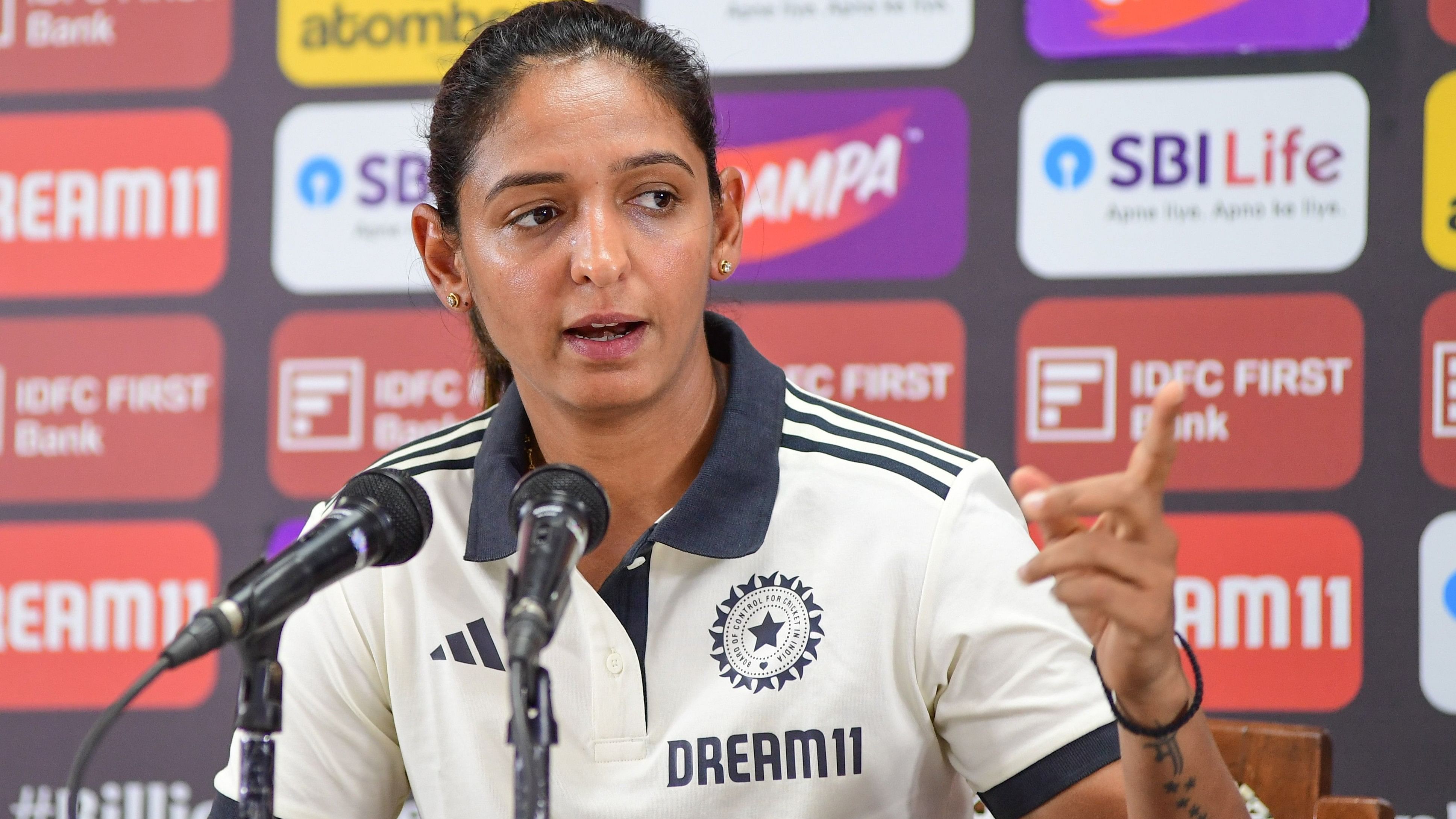 <div class="paragraphs"><p>Harmanpreet Kaur speaks during a press conference ahead of India's One Day International against South Africa at M Chinnaswamy Stadium in Bengaluru on Saturday. </p></div>