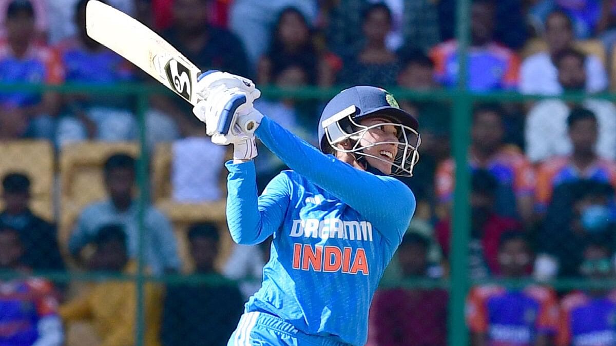 <div class="paragraphs"><p>Indian batter Smriti Mandhana plays a shot during the first women's ODI cricket match between India and South Africa at M. Chinnaswamy Stadium, in Bengaluru.</p></div>