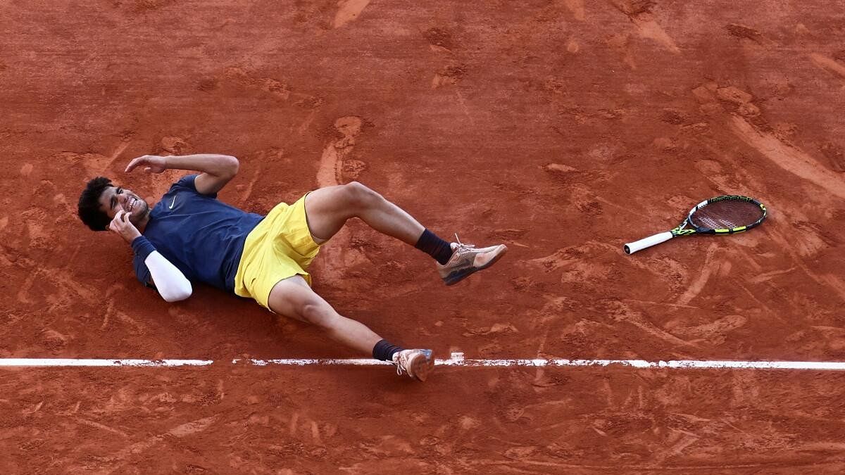 <div class="paragraphs"><p>Spain's Carlos Alcaraz celebrates after winning the men's singles final against Germany's Alexander Zverev.</p></div>