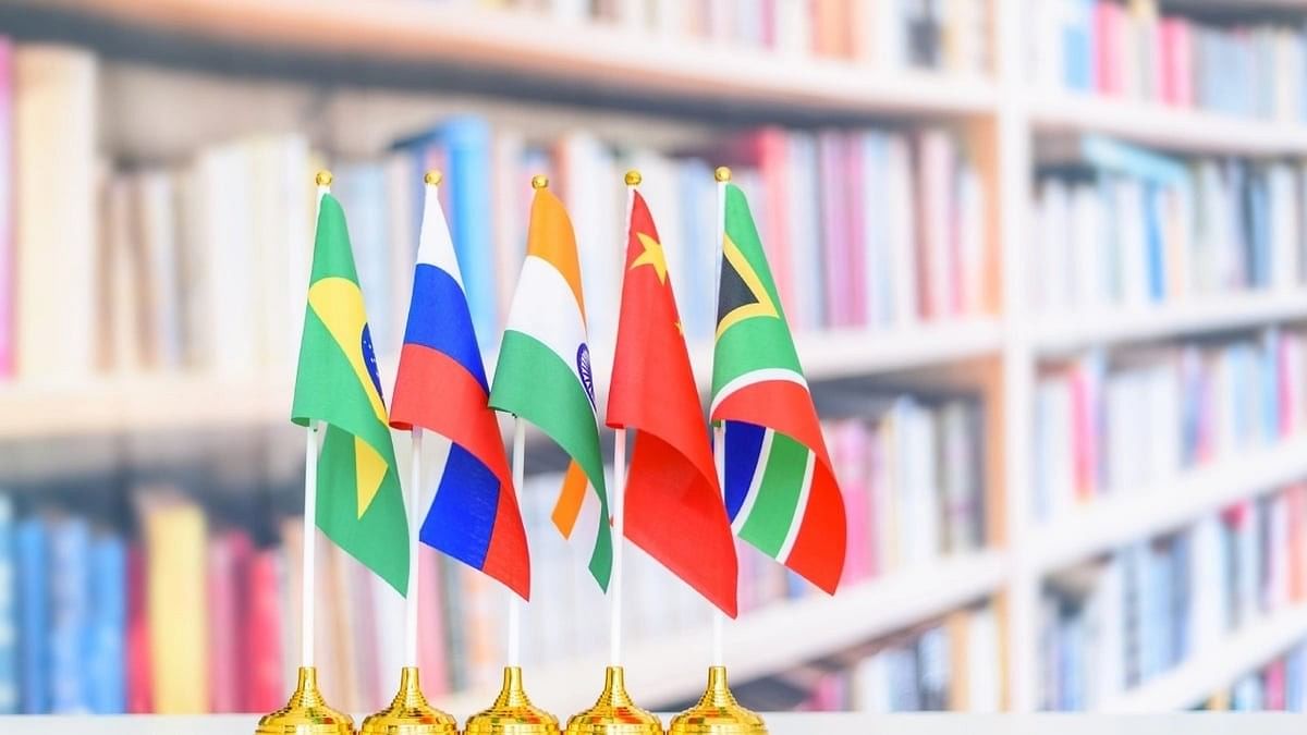 <div class="paragraphs"><p>Flags of BRICS countries Brazil, Russia, India, China, South Africa.</p></div>