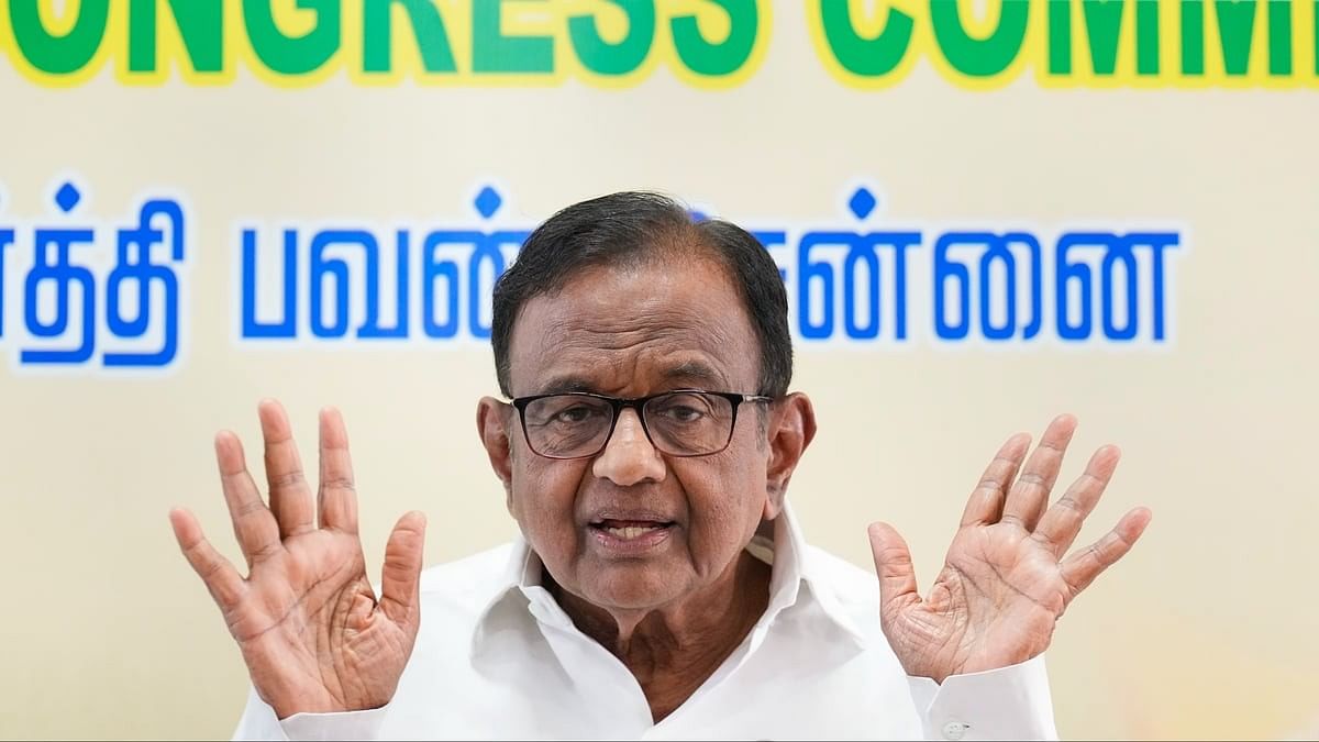 <div class="paragraphs"><p>Congress leader P Chidambaram addresses a press conference.</p></div>