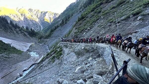 <div class="paragraphs"><p>Pilgrims at Brarimarg on the way to the holy Amarnath shrine last year.</p></div>