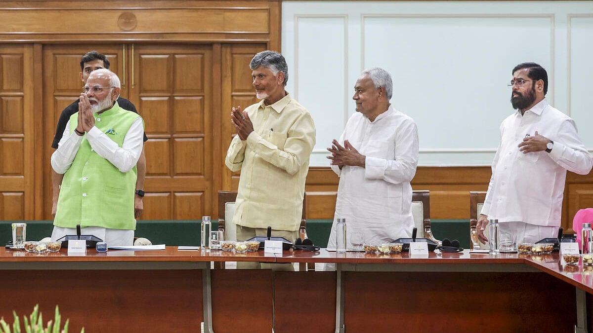 <div class="paragraphs"><p>Prime Minister Narendra Modi with TDP chief N Chandrababu Naidu, JD(U) chief Nitish Kumar and Shiv Sena chief Eknath Shinde.</p></div>