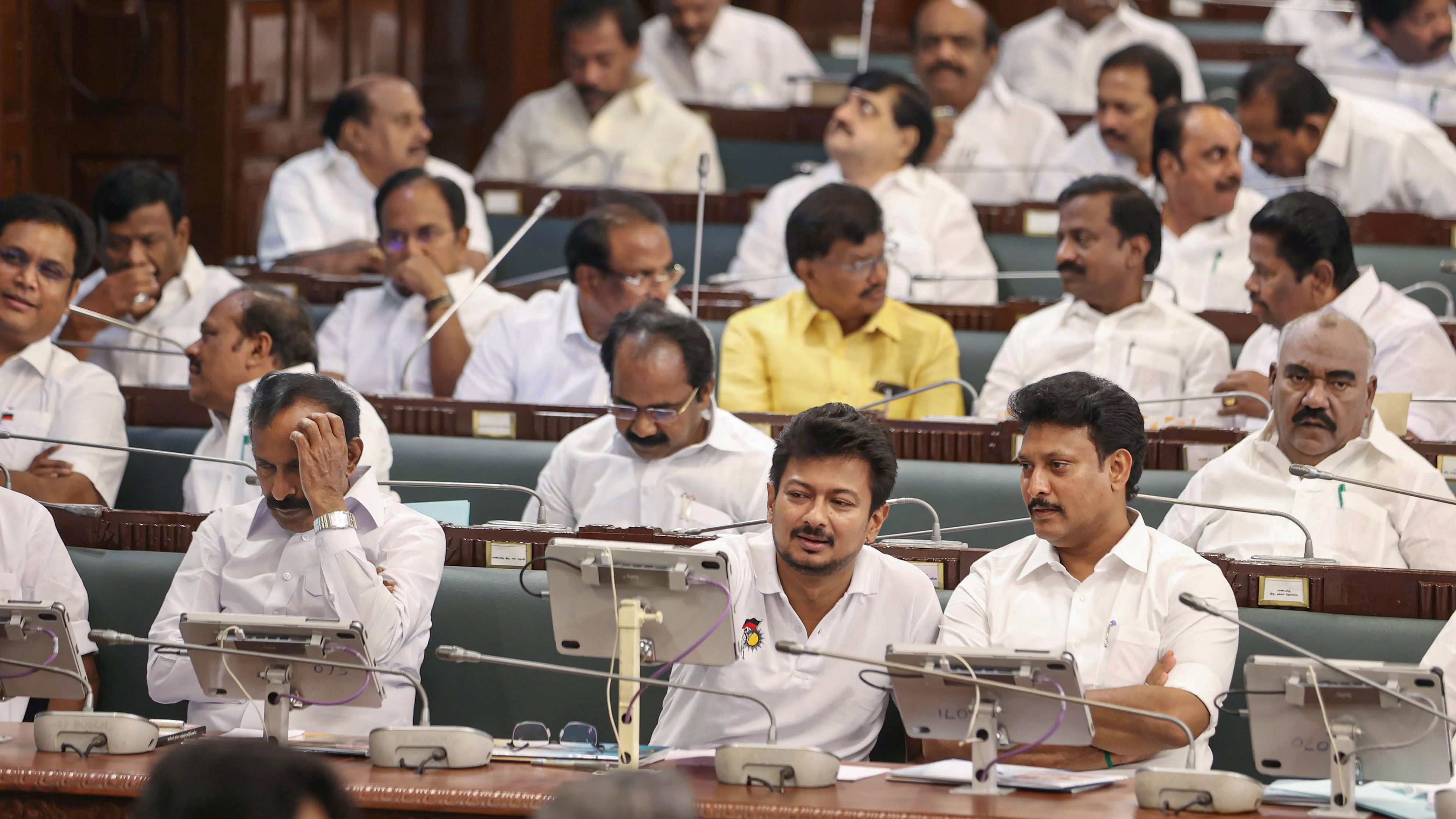 <div class="paragraphs"><p>Tamil Nadu Minister Udhayanidhi Stalin with others in the Legislative Assembly.</p></div>